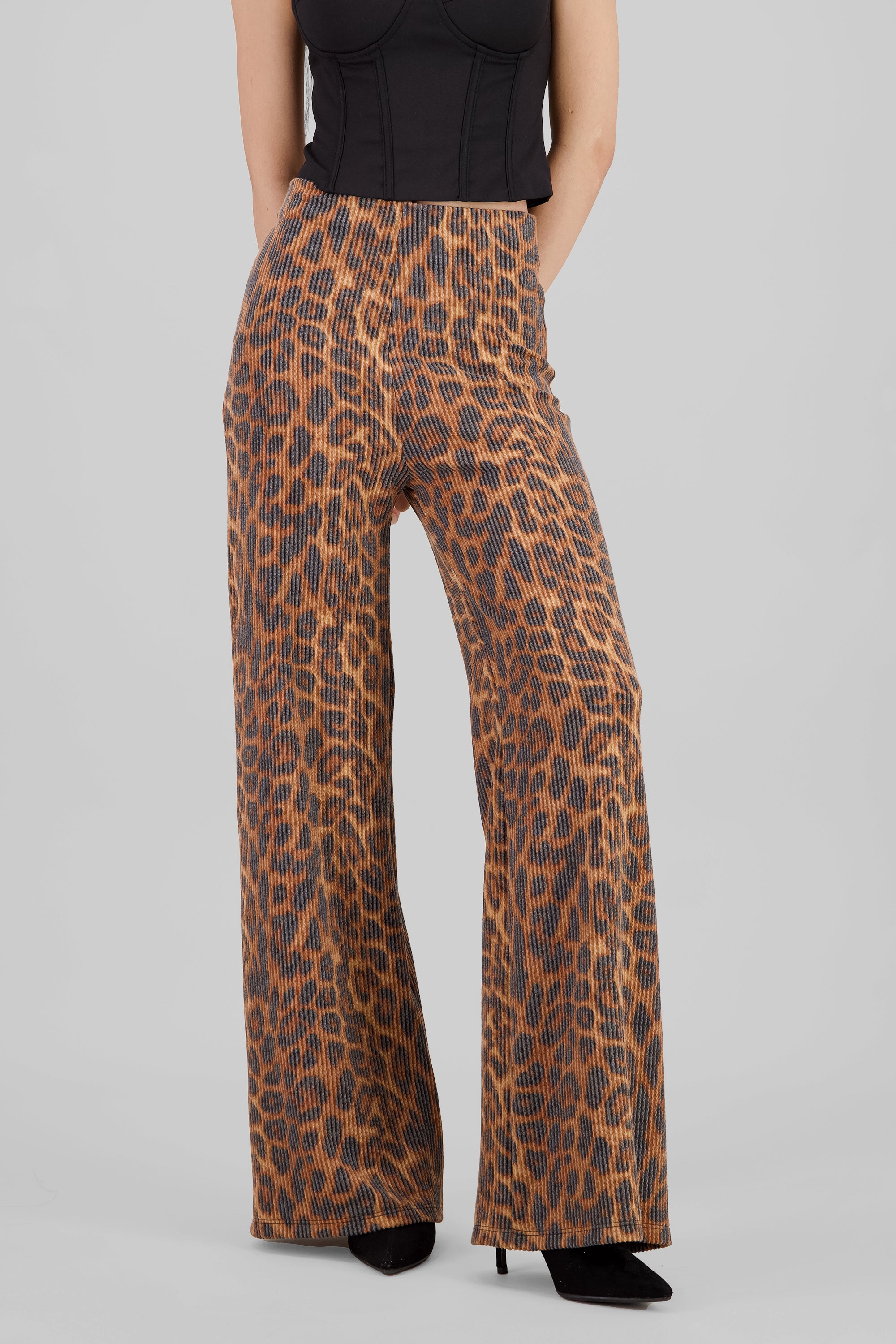 Pantalon wide leg animal print textura CAFE COMBO