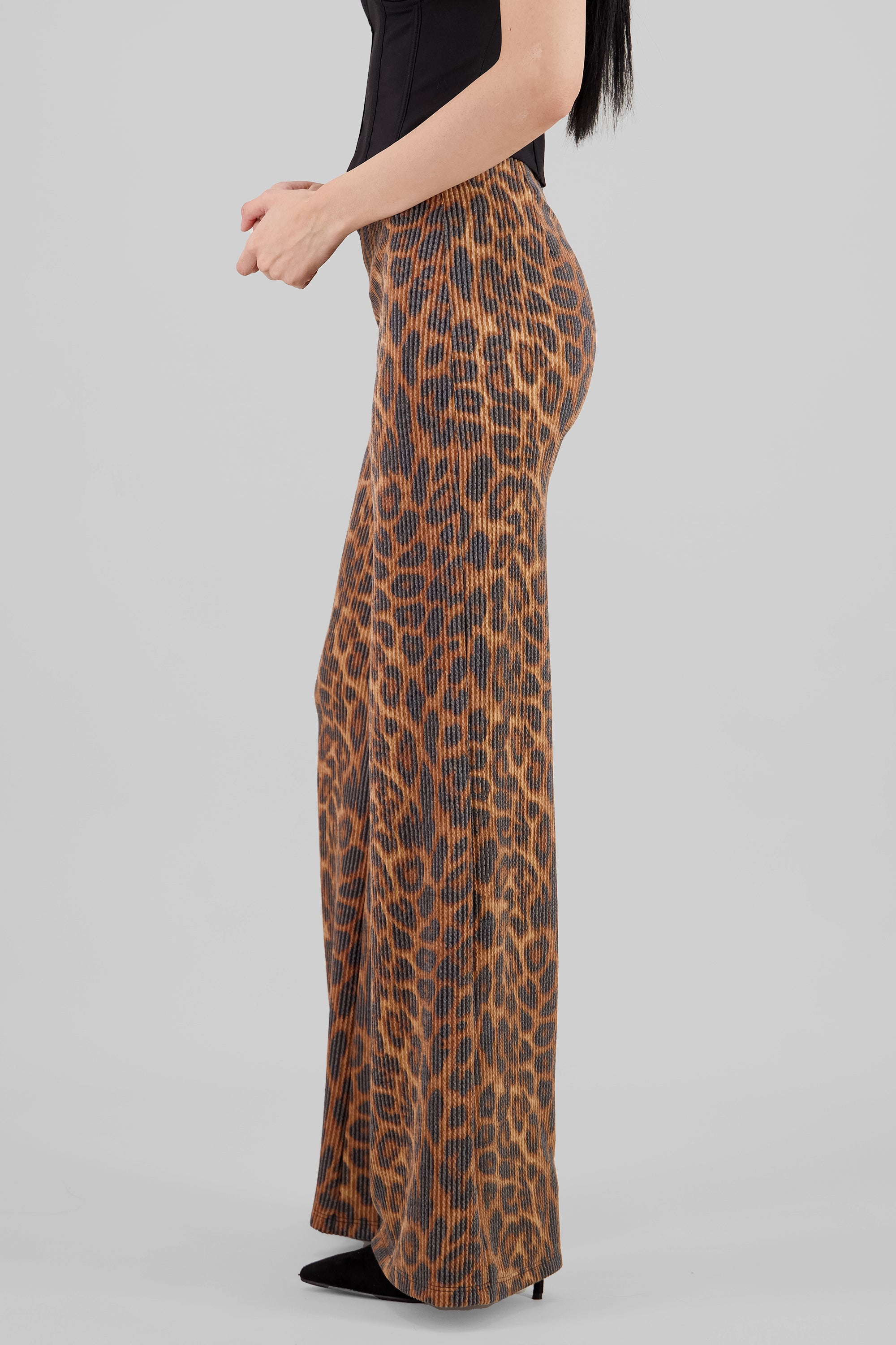 Pantalon wide leg animal print textura CAFE COMBO