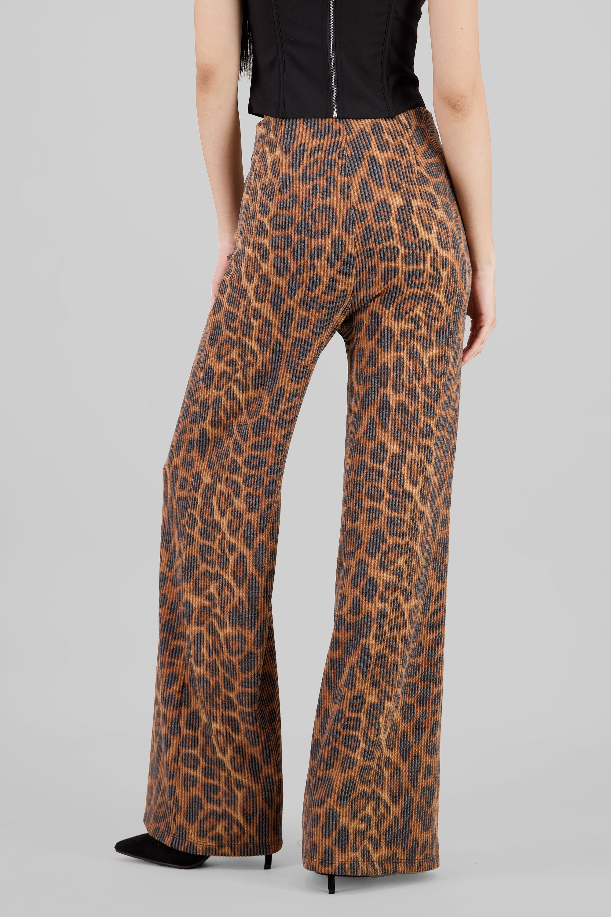 Pantalon wide leg animal print textura CAFE COMBO