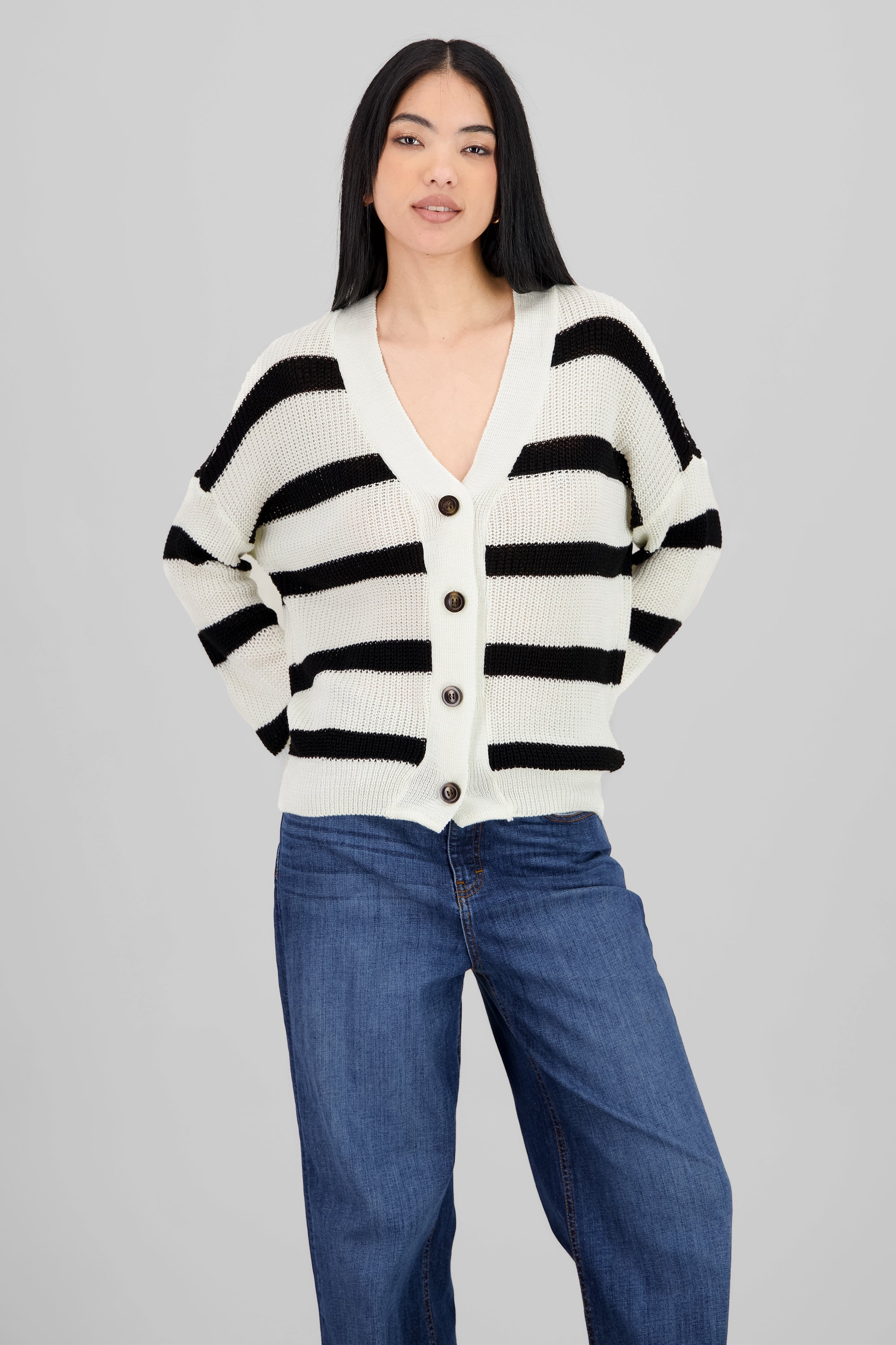 Cardigan tejido botones rayas BLANCO COMBO