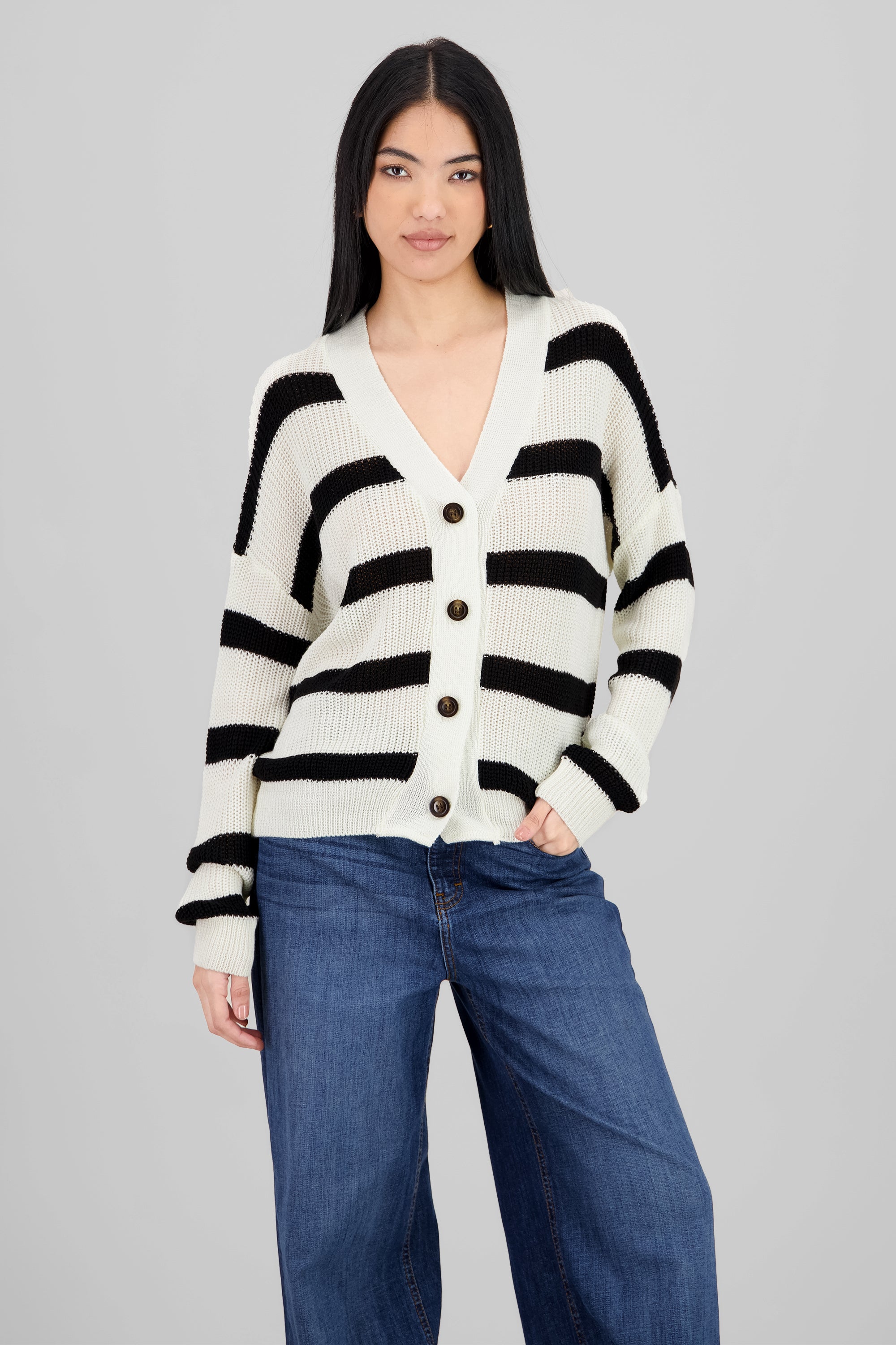 Cardigan tejido botones rayas BLANCO COMBO