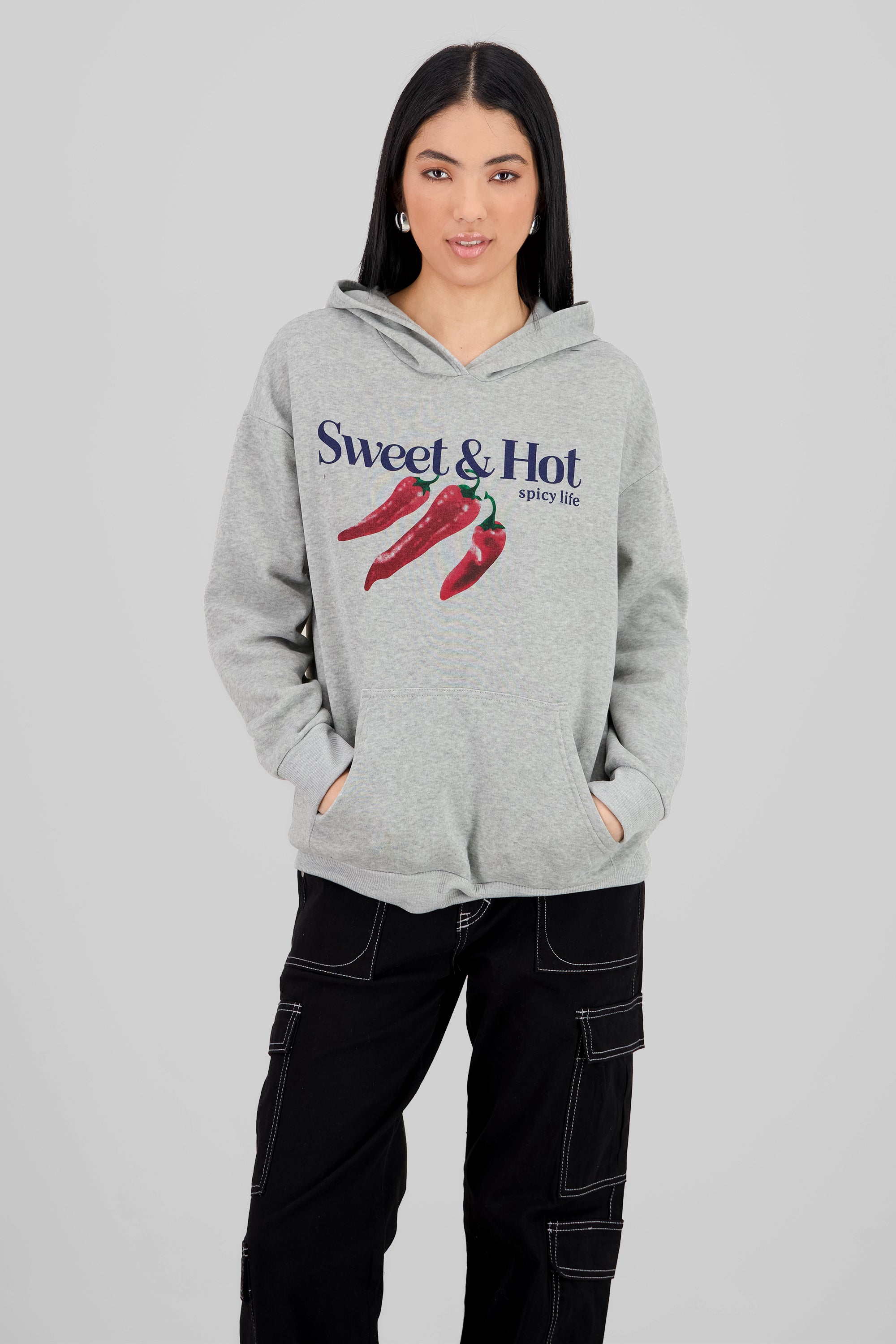 Sudadera estampado sweet & hot GRIS