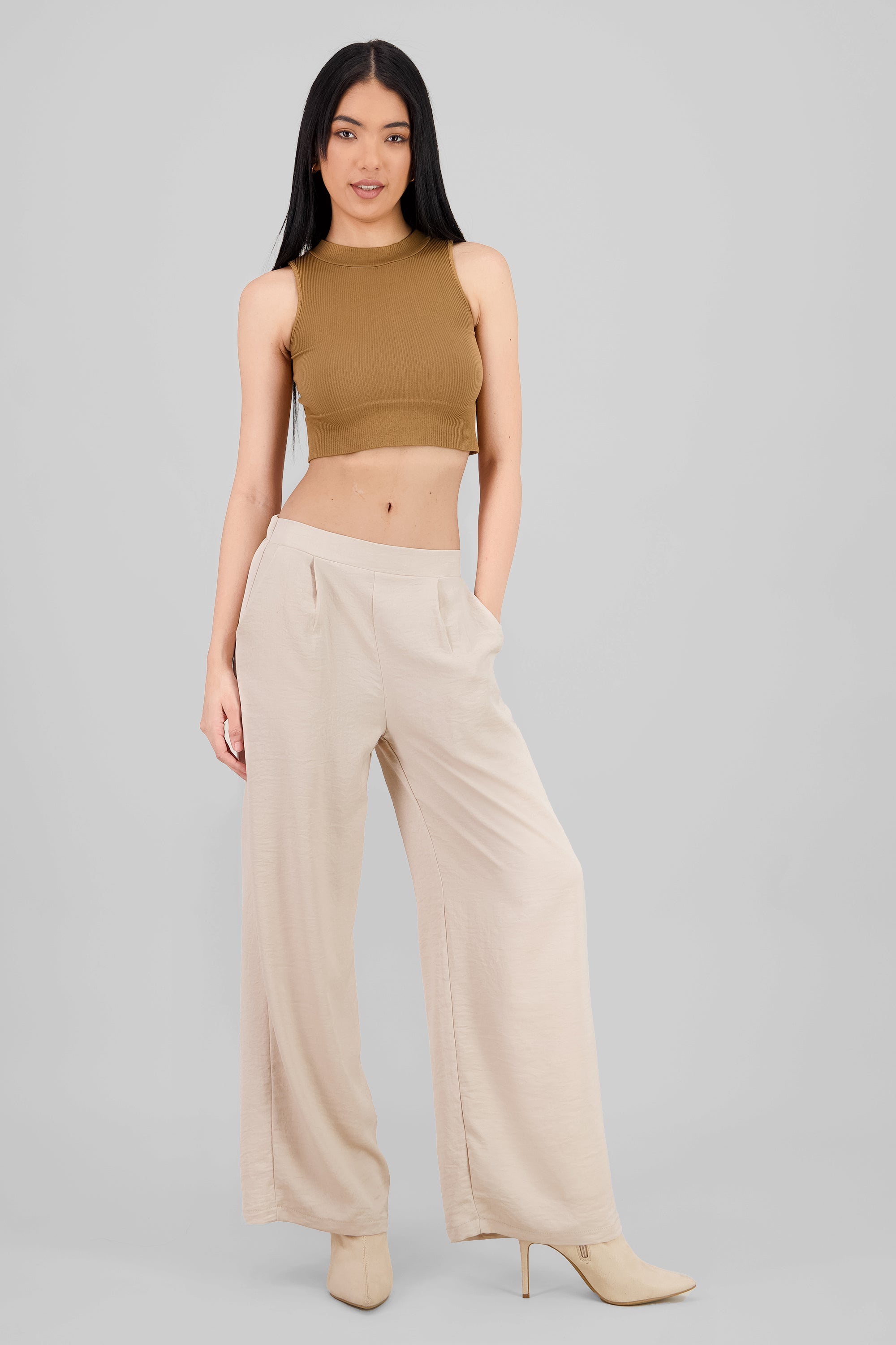 Pantalon de vestir fluido satinado BEIGE