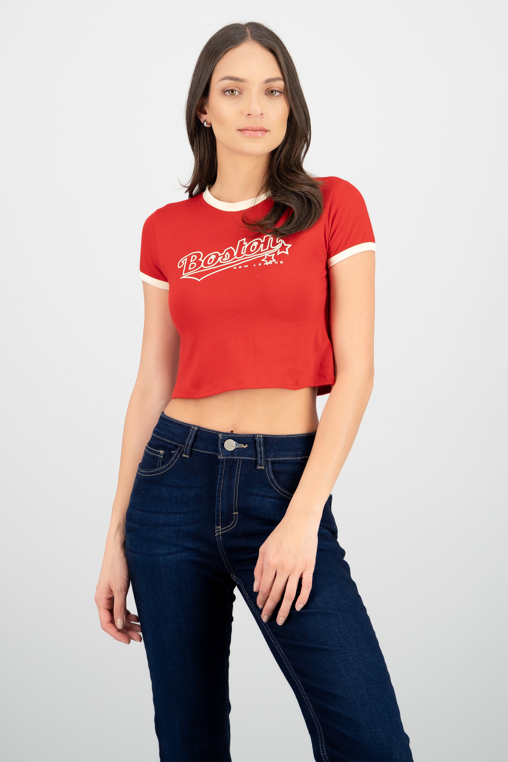 Playera contrastes boston ROJO COMBO