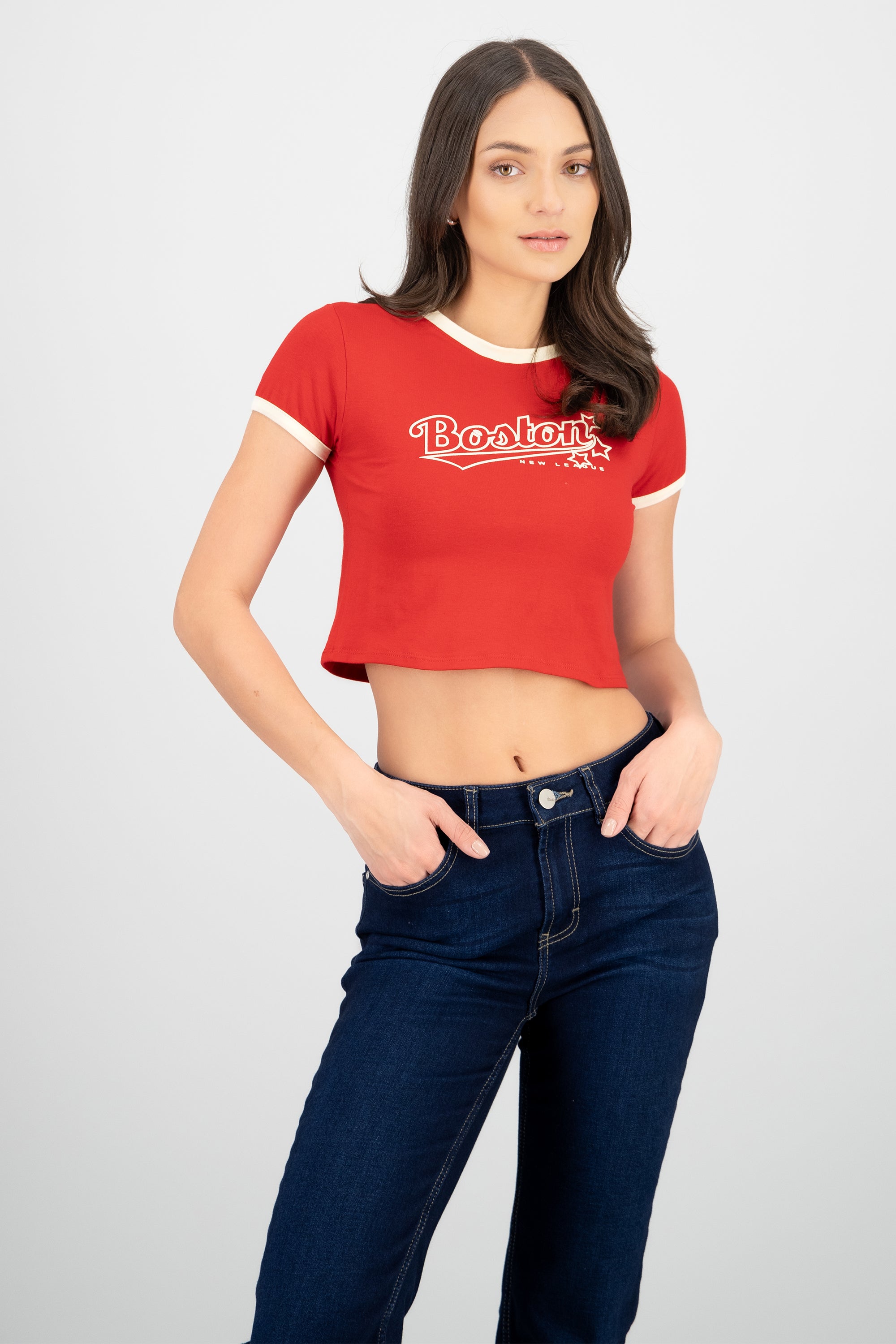 Playera contrastes boston ROJO COMBO