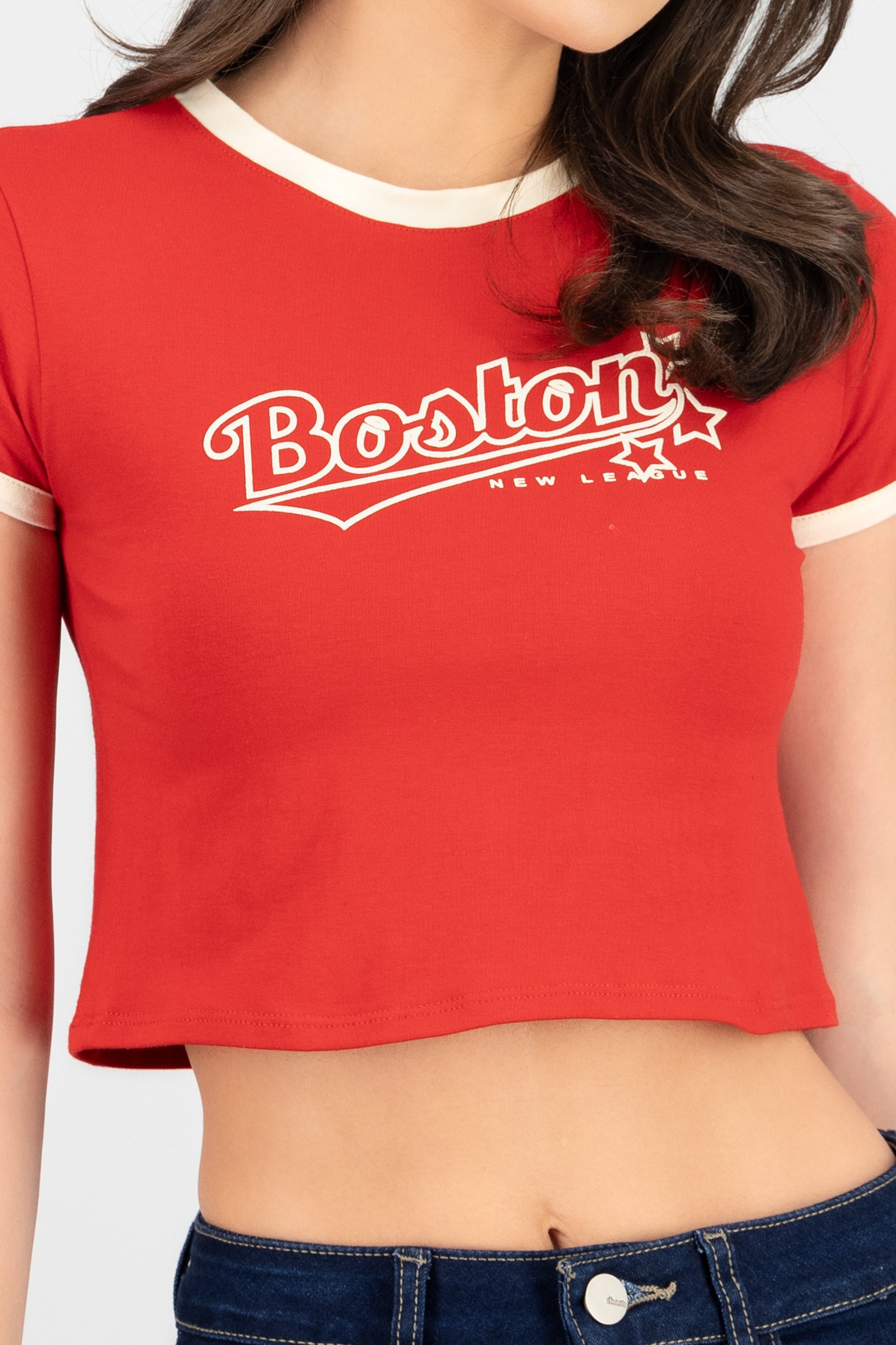 Playera contrastes boston ROJO COMBO