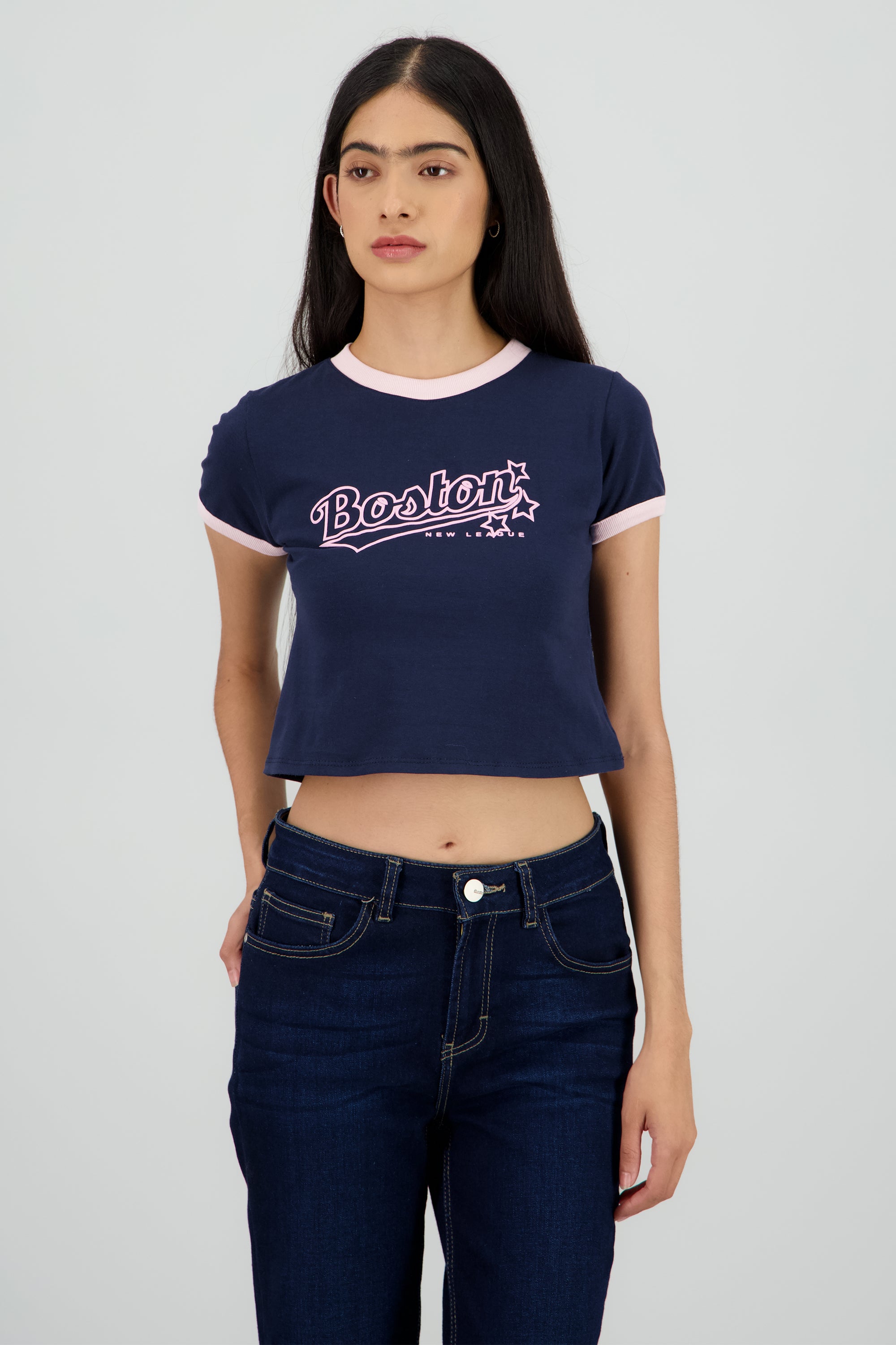 Playera contrastes boston ROSA COMBO