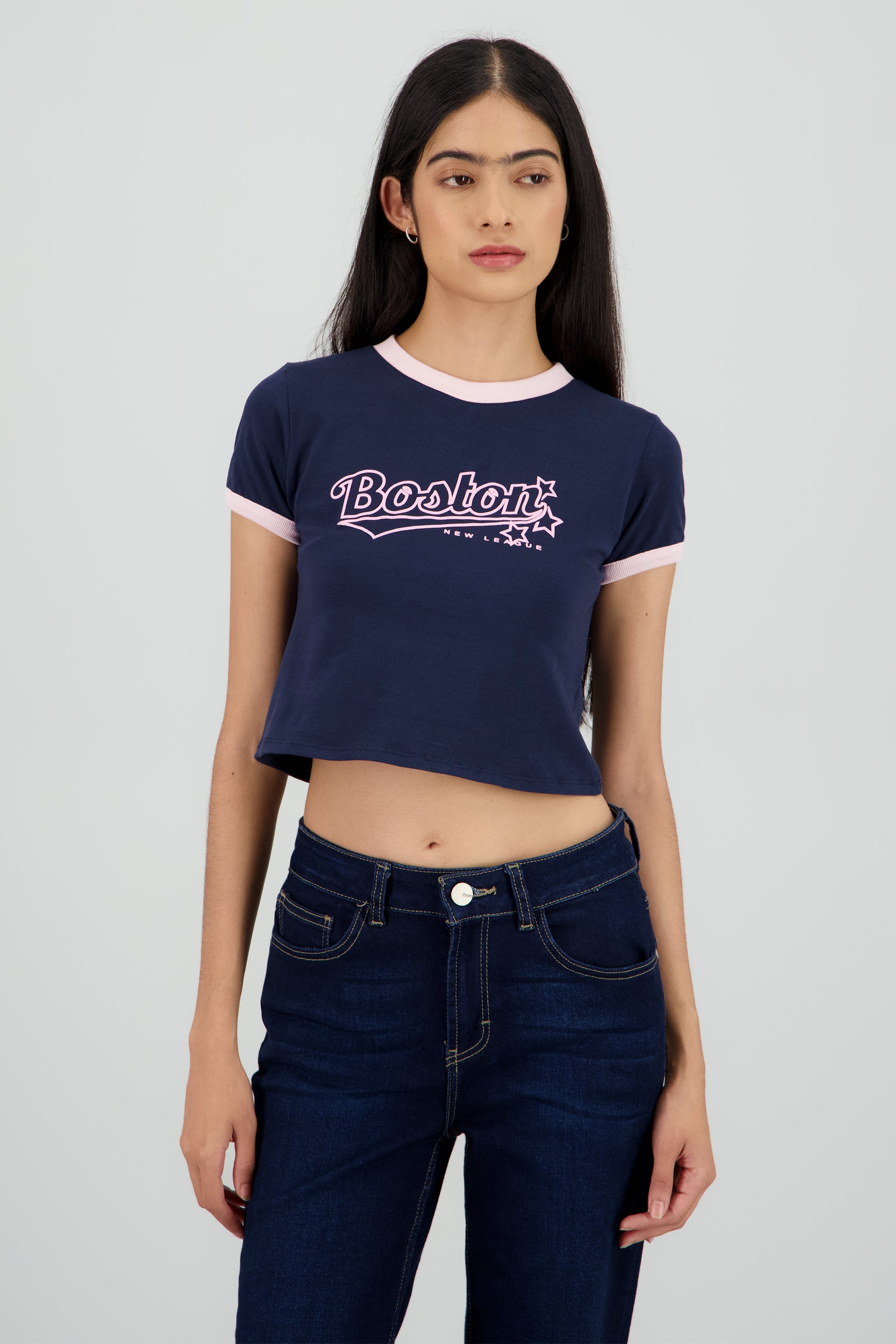 Playera contrastes boston ROSA COMBO