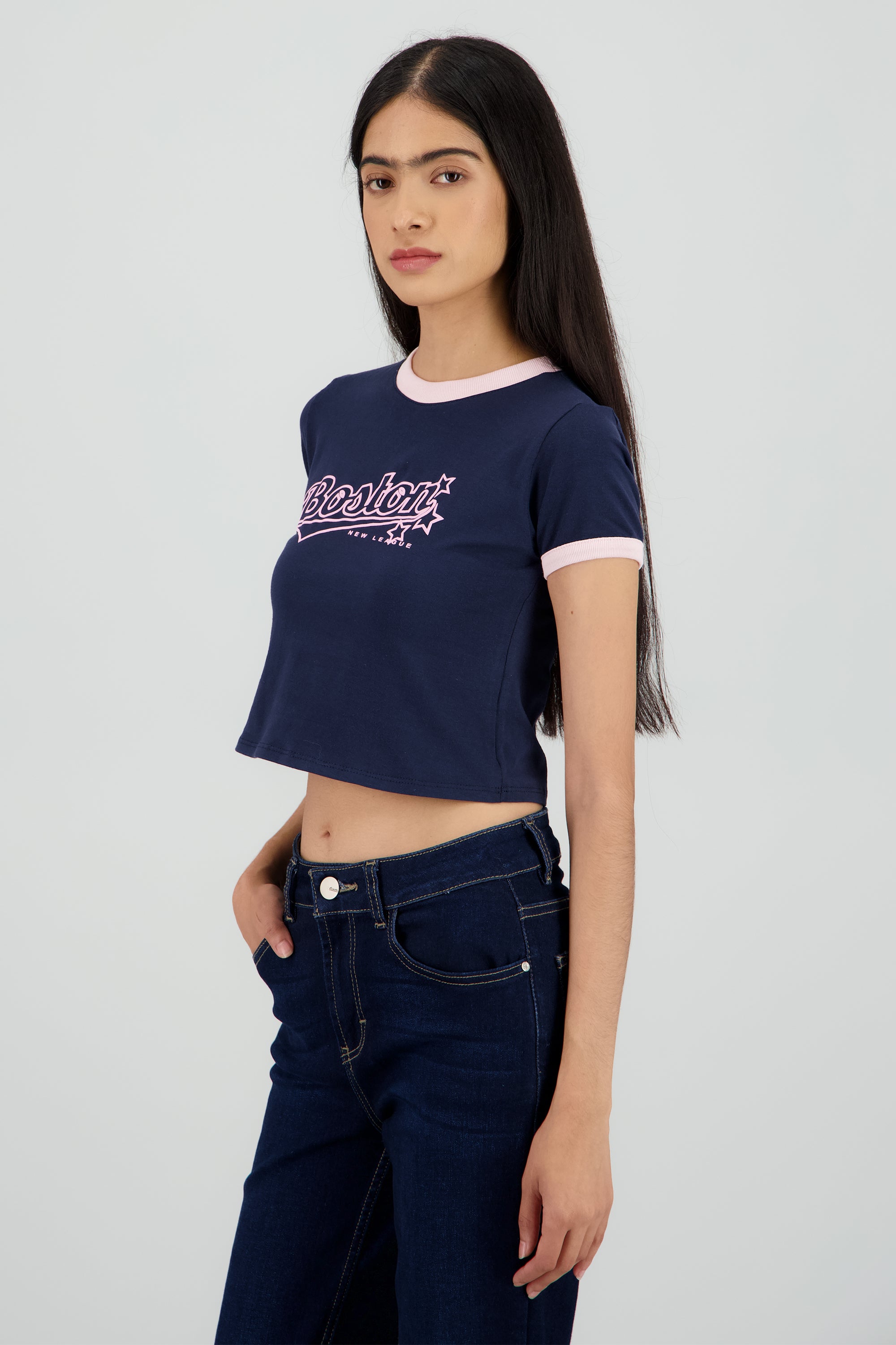 Playera contrastes boston ROSA COMBO