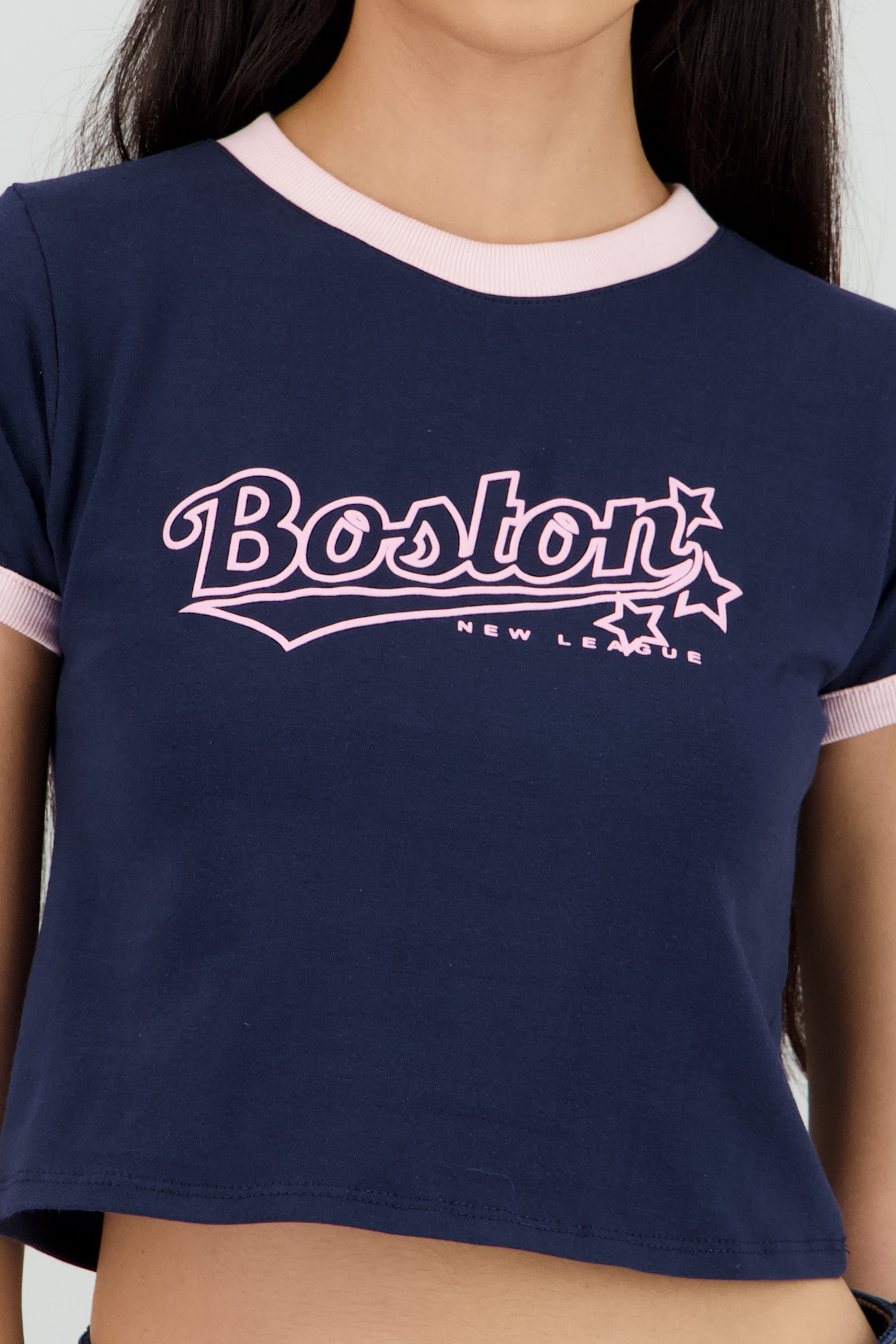 Playera contrastes boston ROSA COMBO