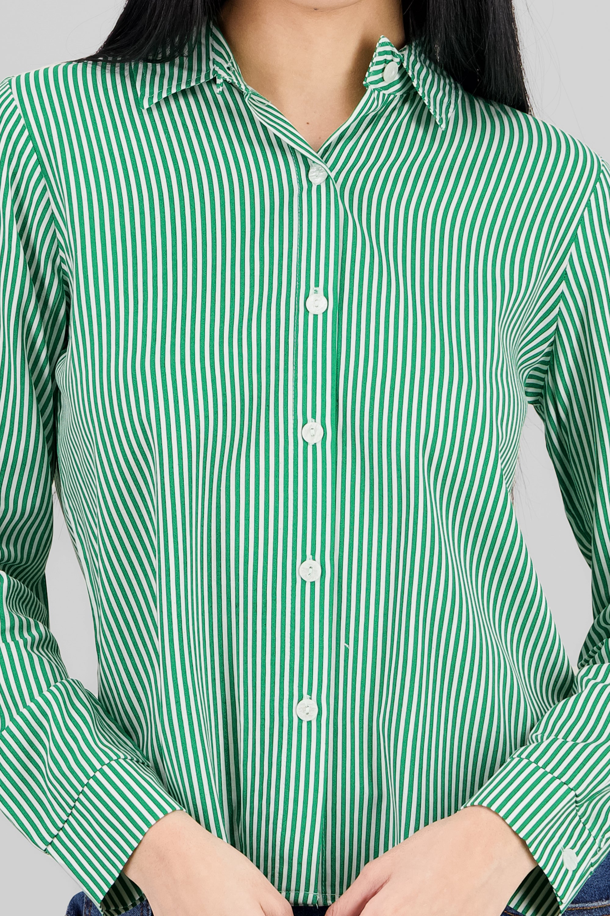 Camisa manga larga detalle estampado rayas VERDE COMBO