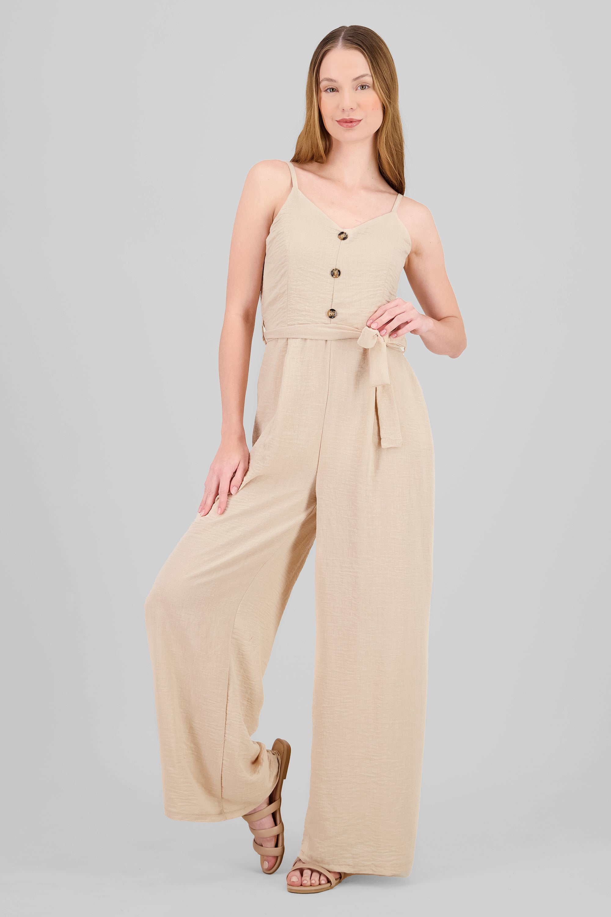 Jumpsuit tirantes detalle botones BEIGE