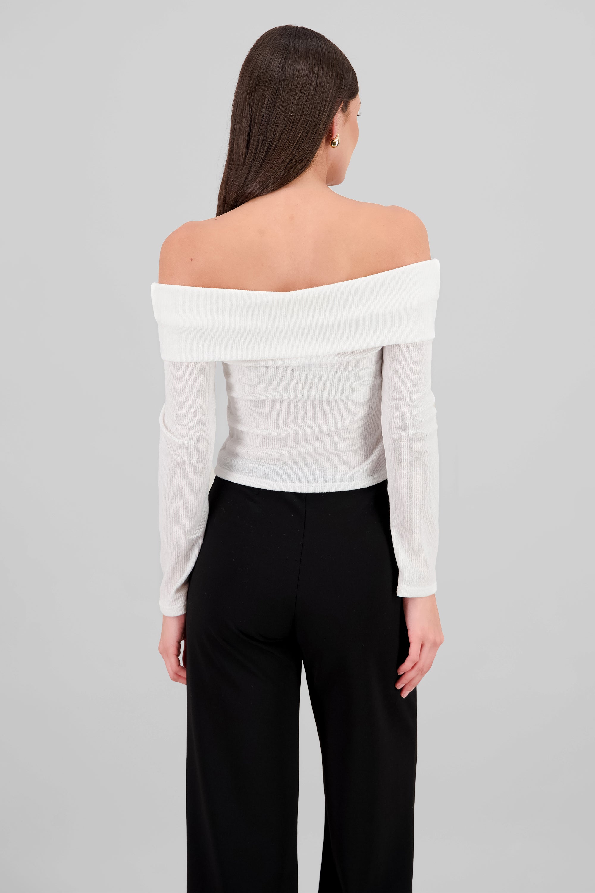 Top manga larga off shoulder detalle brillos BLANCO