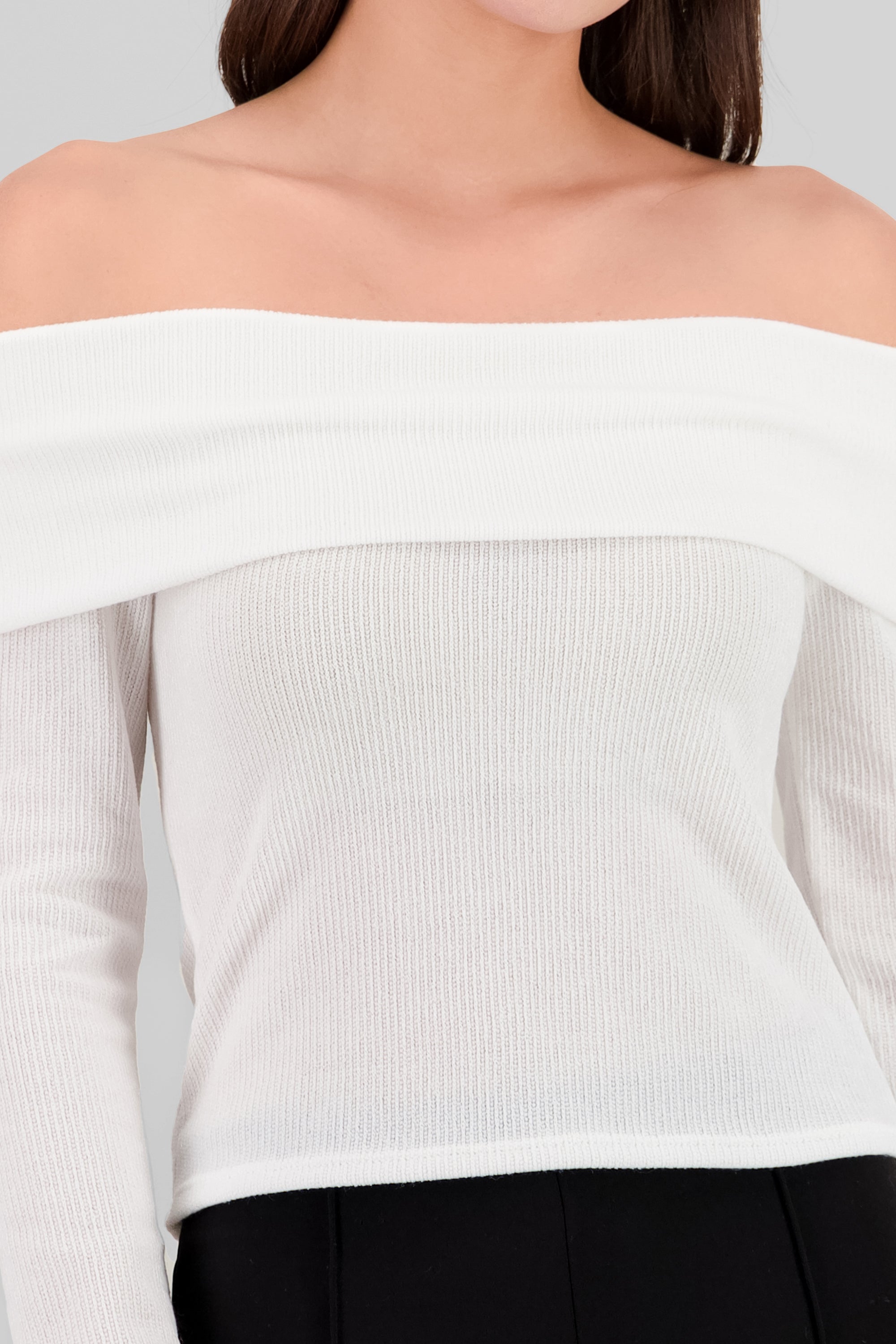 Top manga larga off shoulder detalle brillos BLANCO