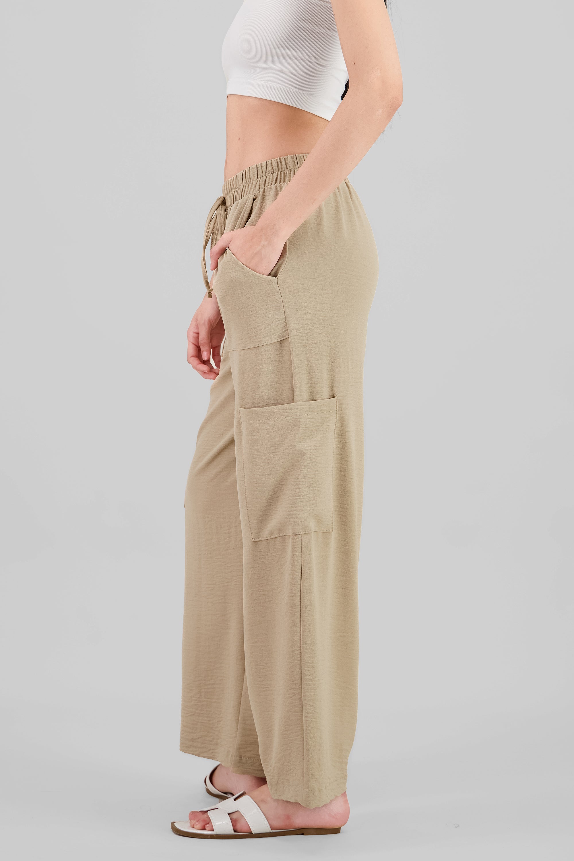 Pantalón bolsas textura BEIGE