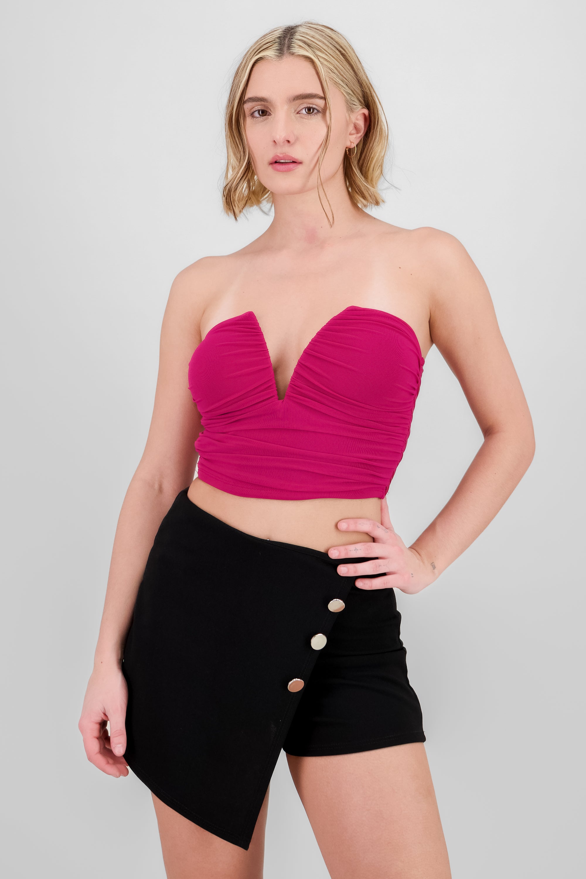 Top de mesh con escote y varilla ROJO