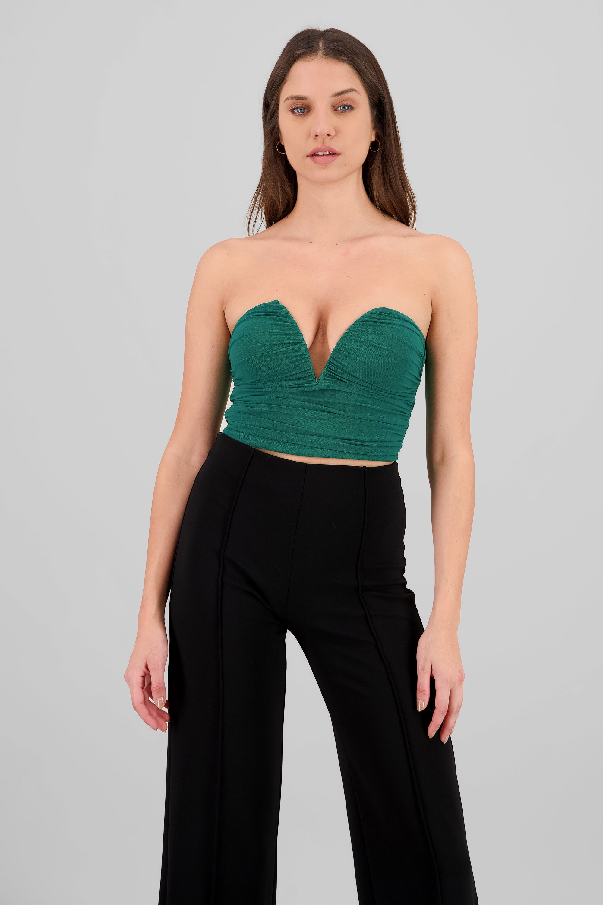Top de mesh con escote y varilla VERDE CAZADOR