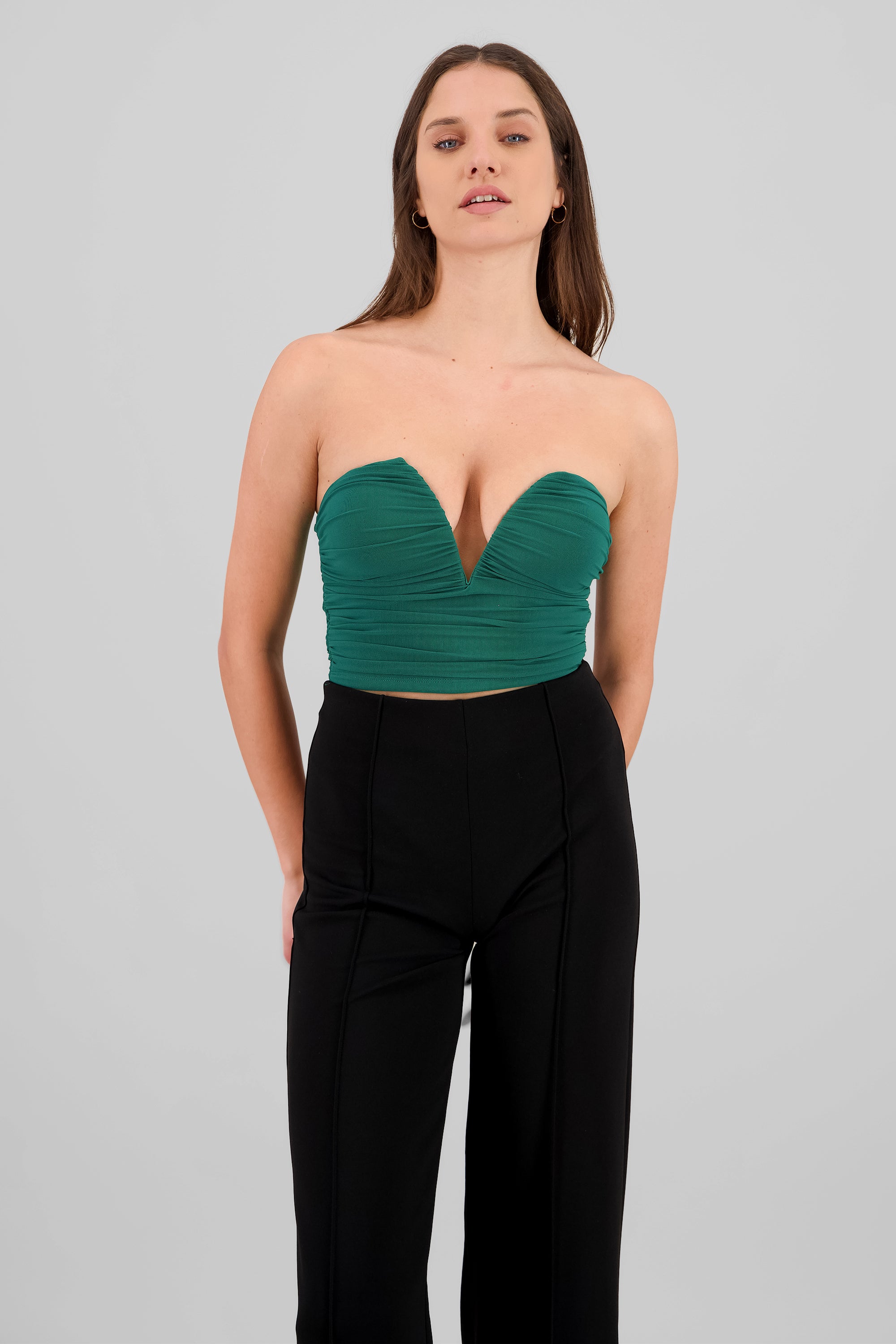Top de mesh con escote y varilla VERDE CAZADOR