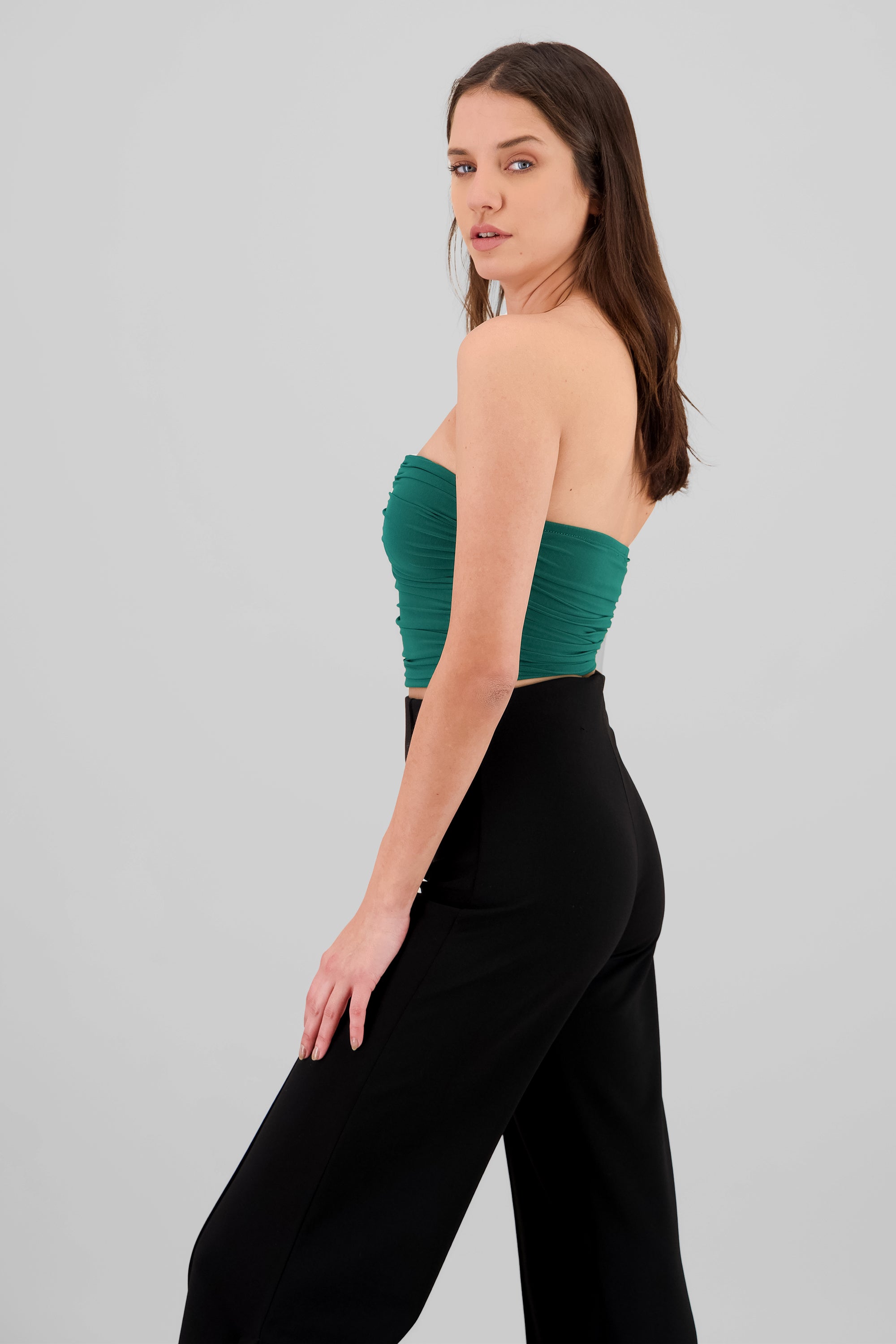 Top de mesh con escote y varilla VERDE CAZADOR