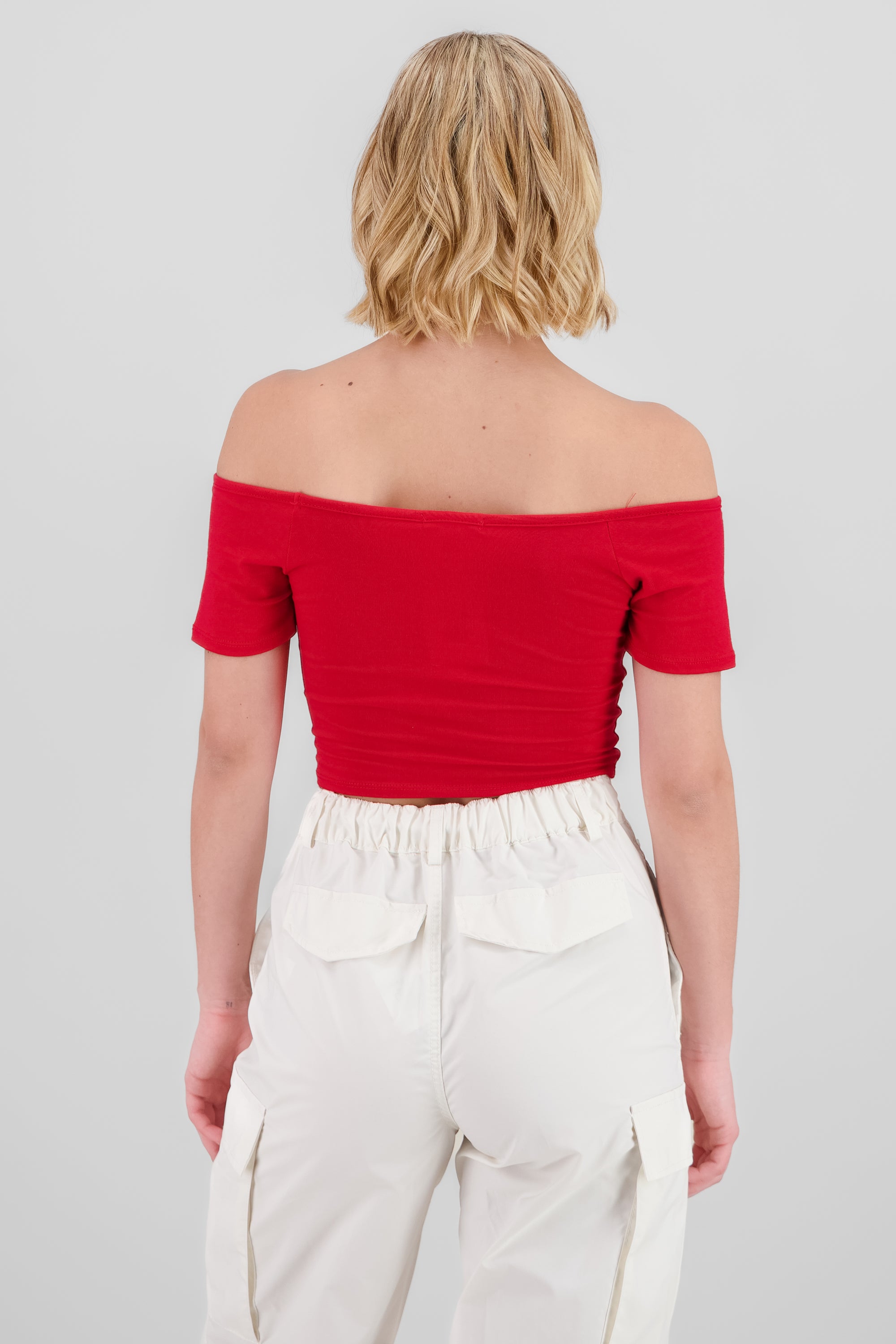 Top off shoulder liso cropped ROJO