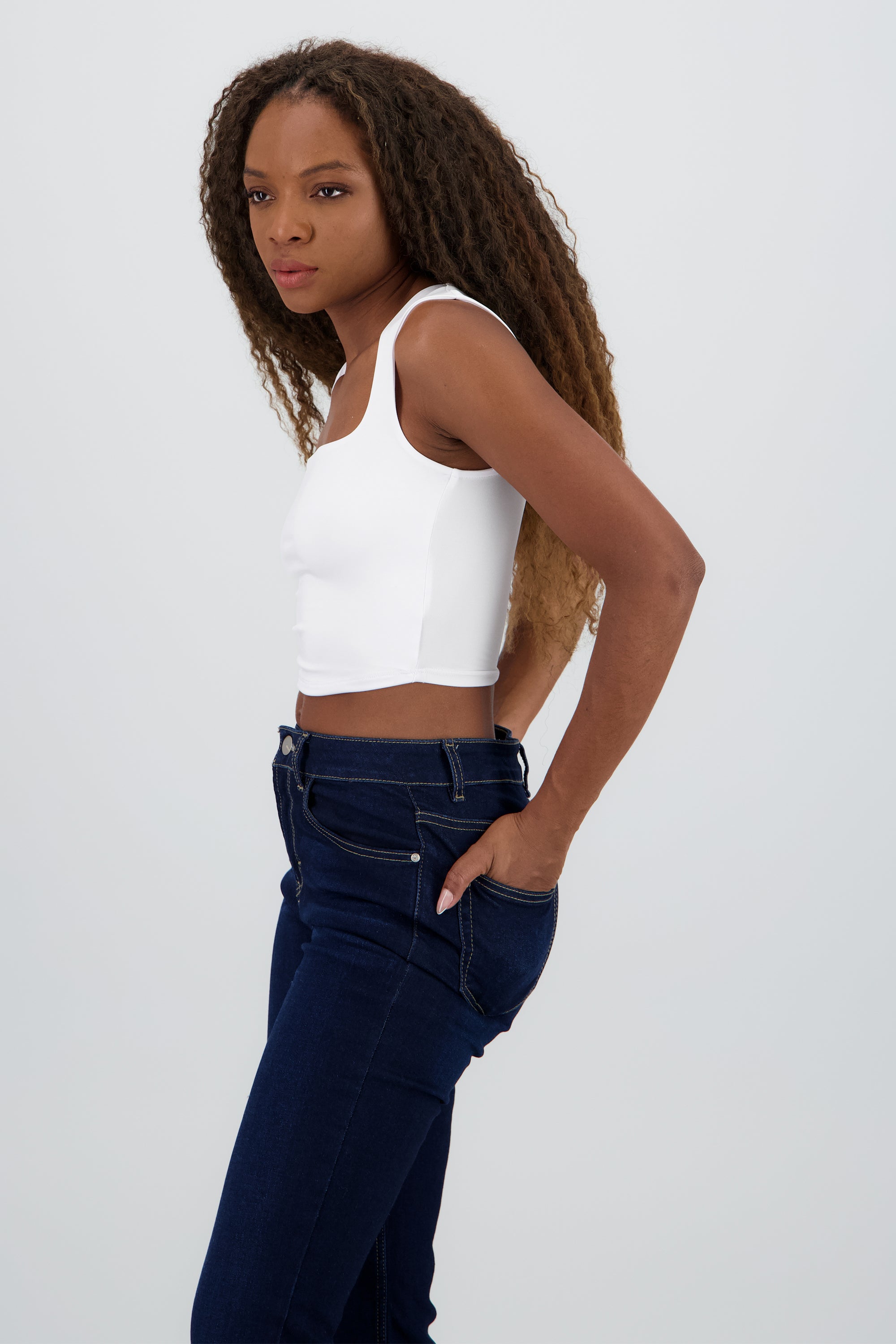 Top de escote cuadrado liso BLANCO