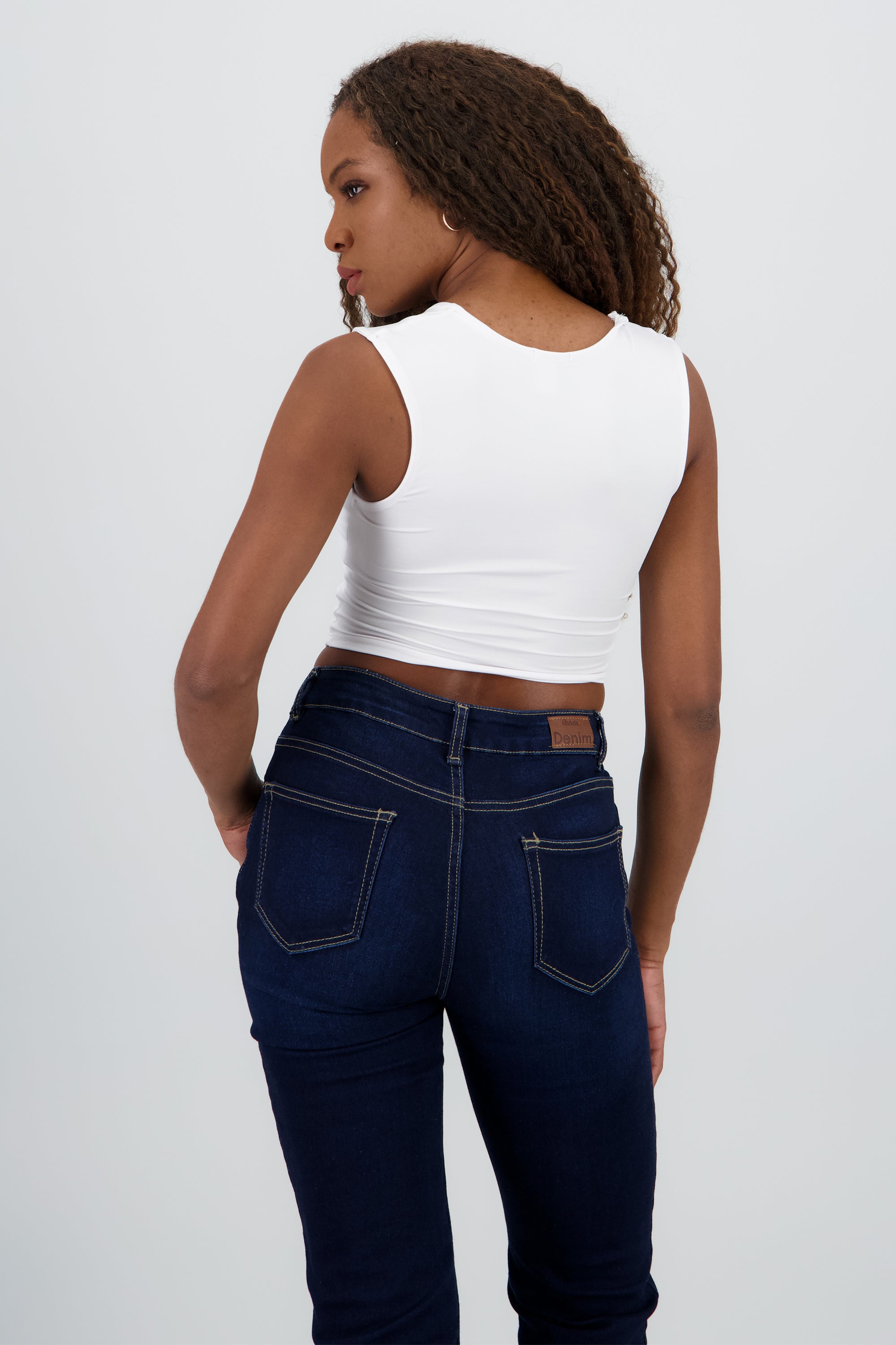 Top de escote cuadrado liso BLANCO