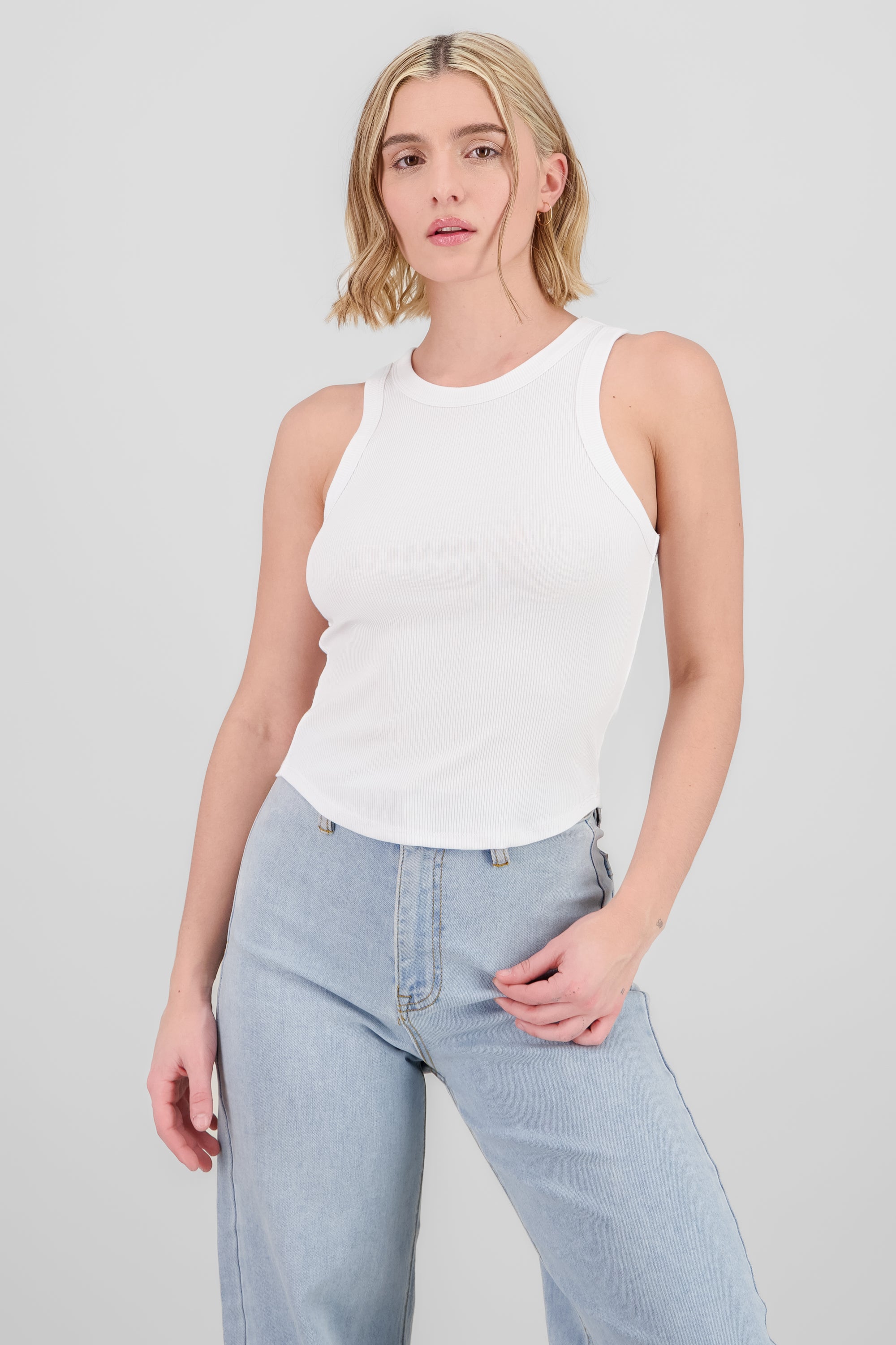 Tank top sin manga de rib liso BLANCO