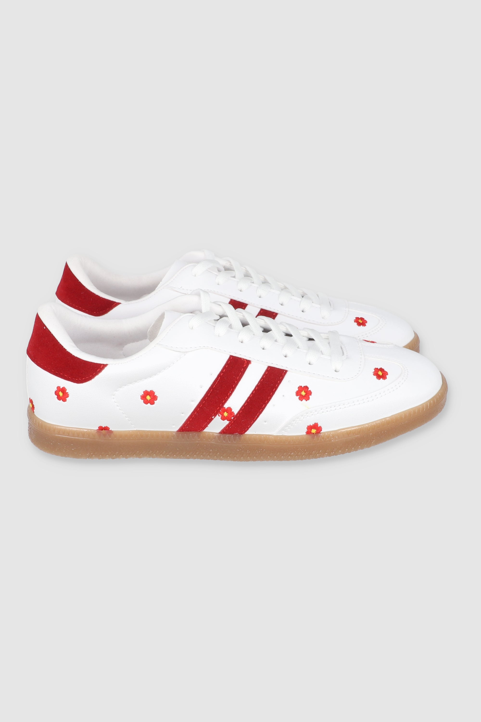 TENIS LINEAS FLORES ROJO