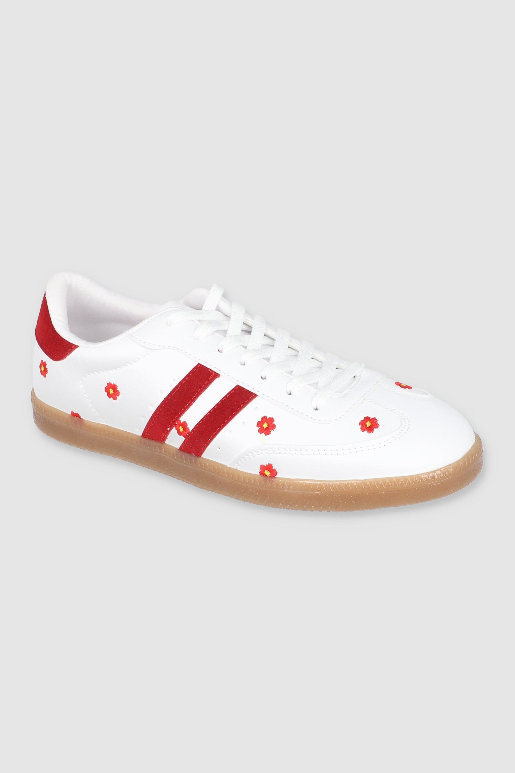 TENIS LINEAS FLORES ROJO