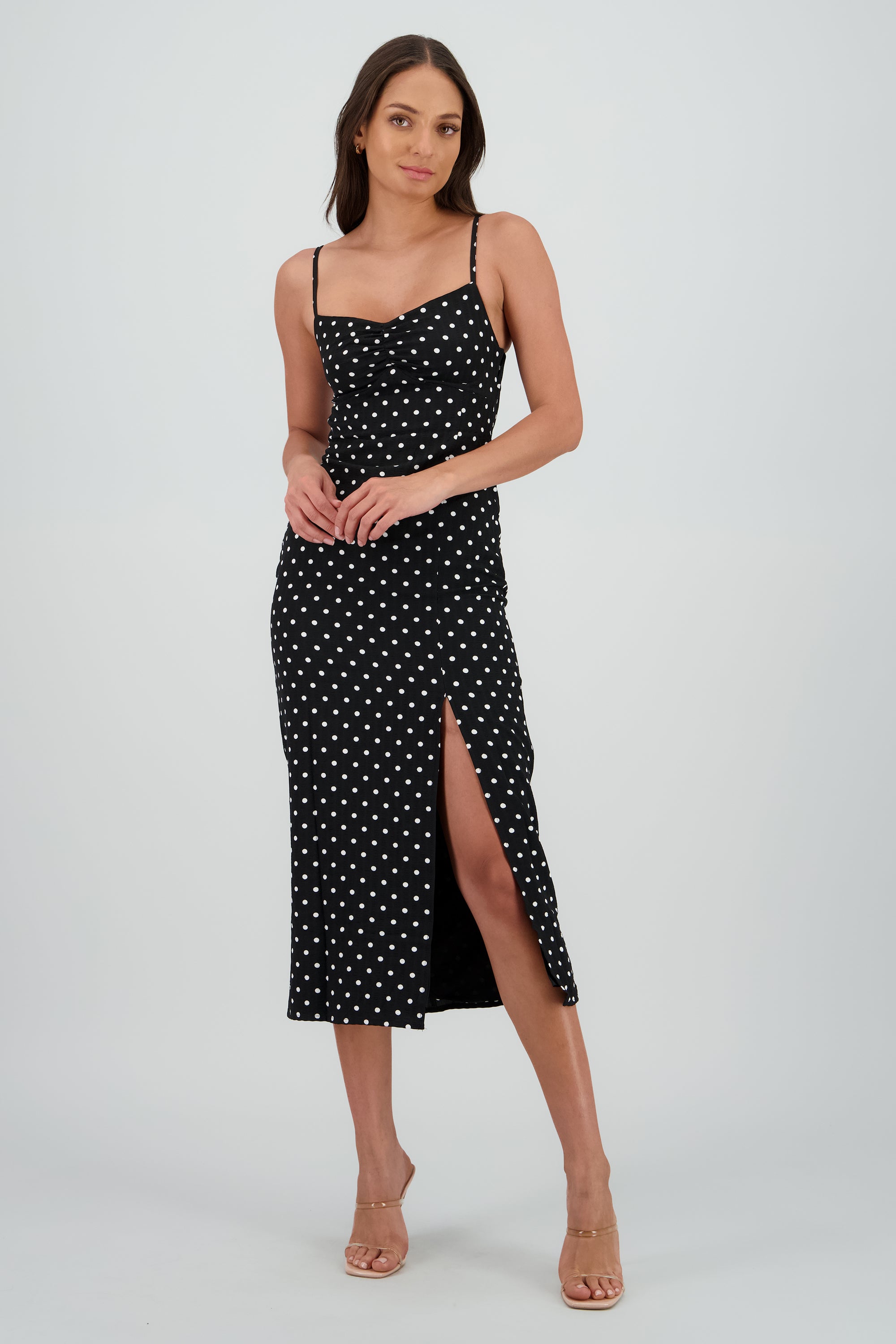Vestido maxi polka detalle espalda NEGRO COMBO