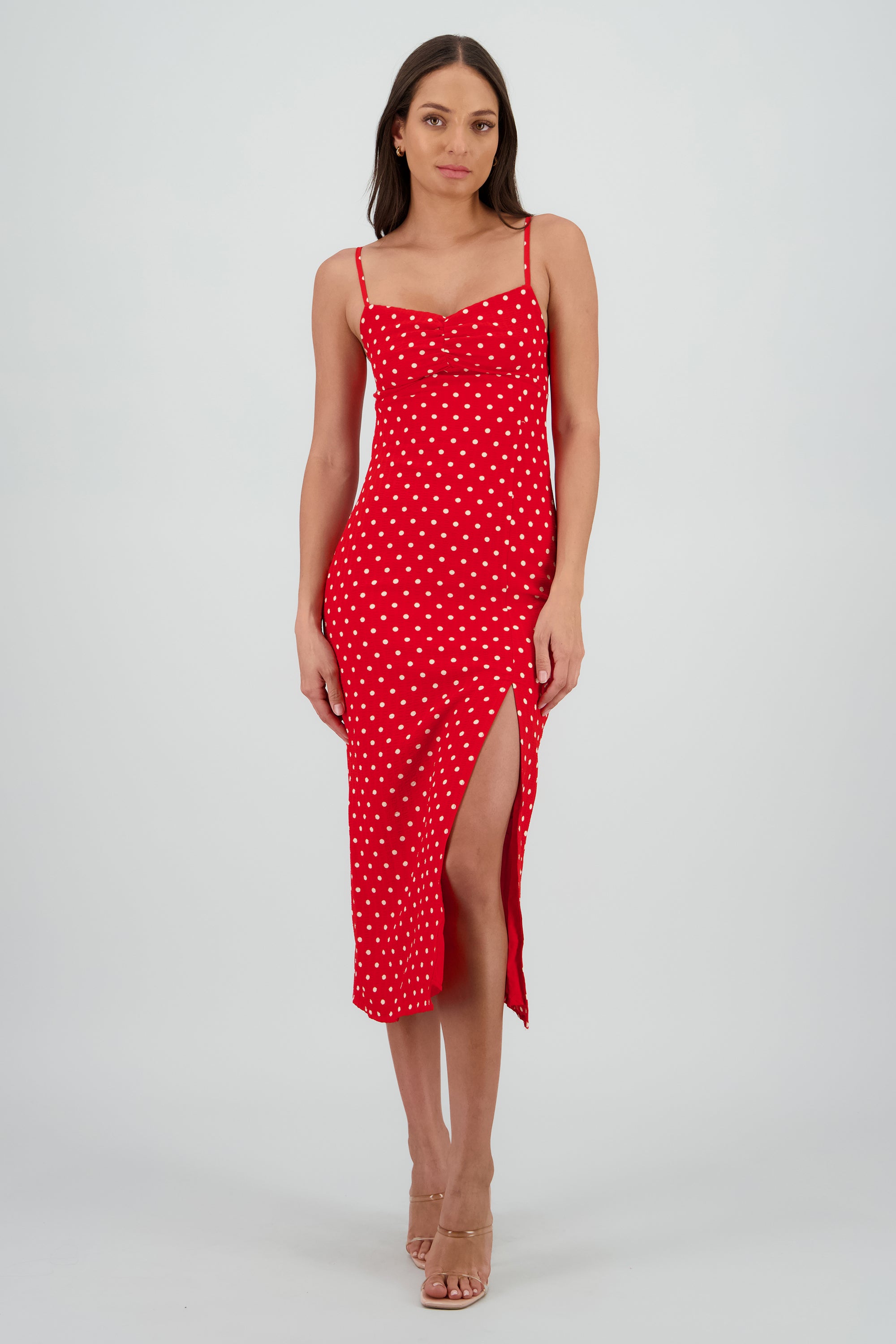 Vestido maxi polka detalle espalda ROJO COMBO