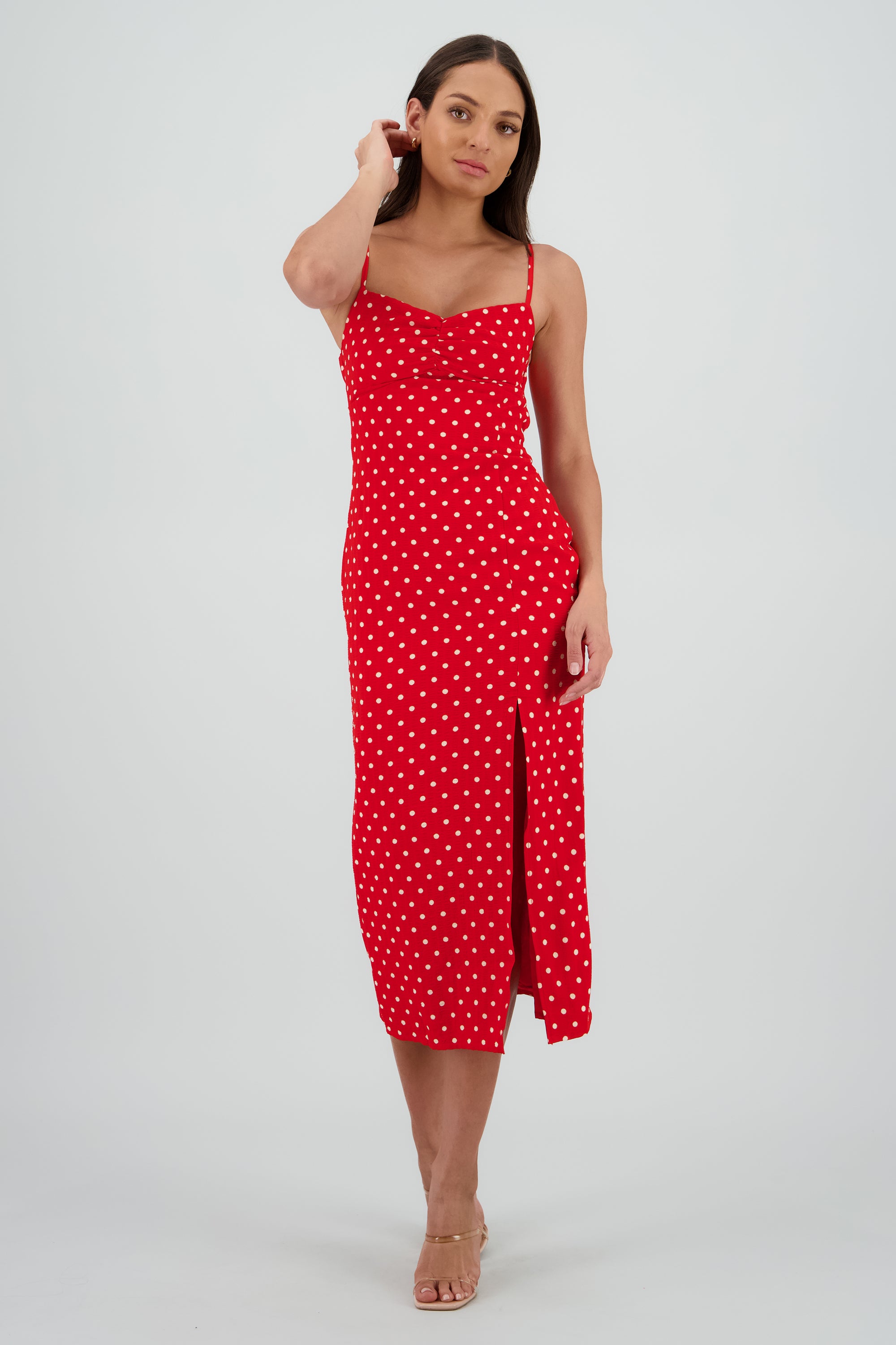 Vestido maxi polka detalle espalda ROJO COMBO