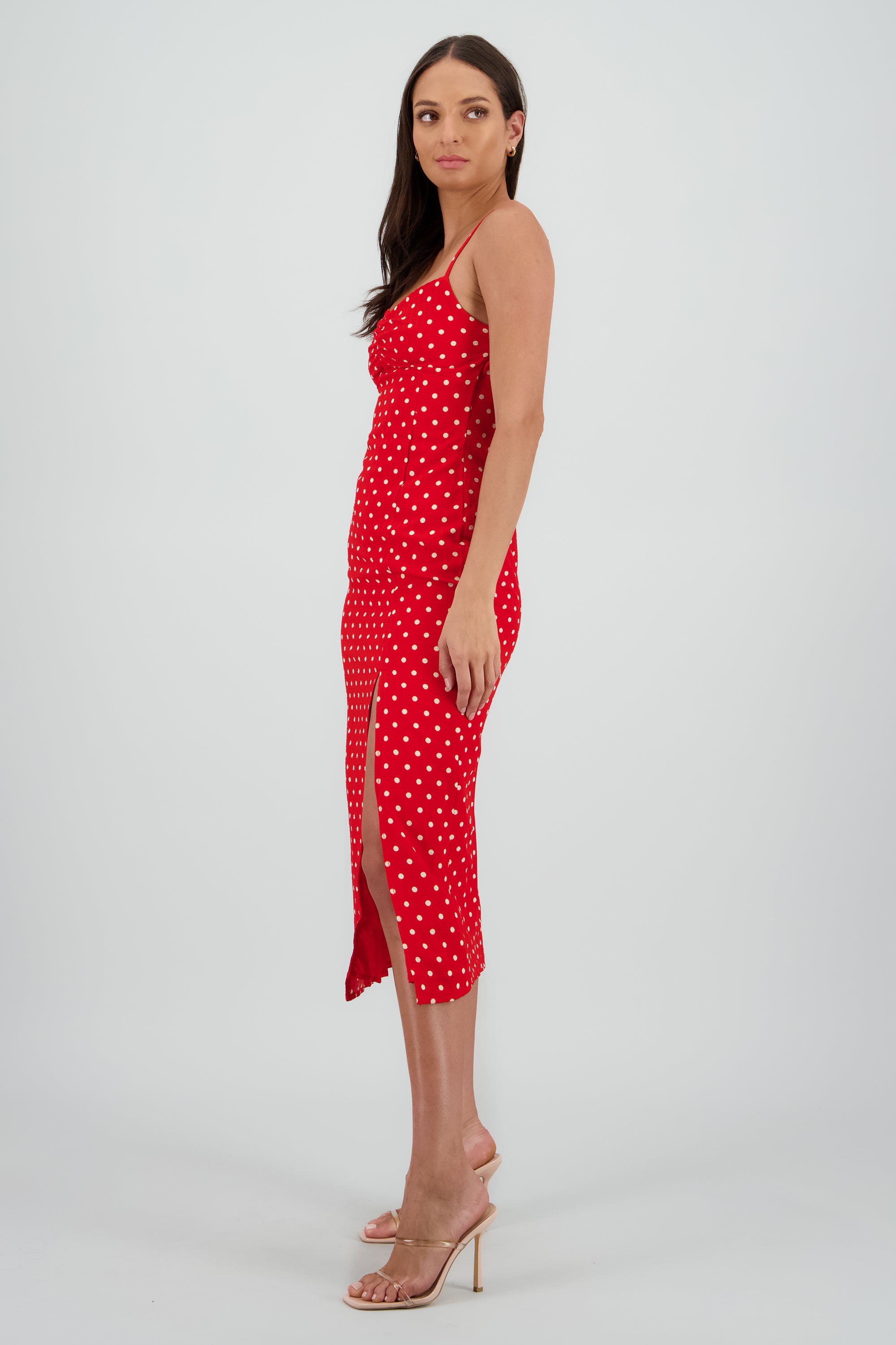 Vestido maxi polka detalle espalda ROJO COMBO
