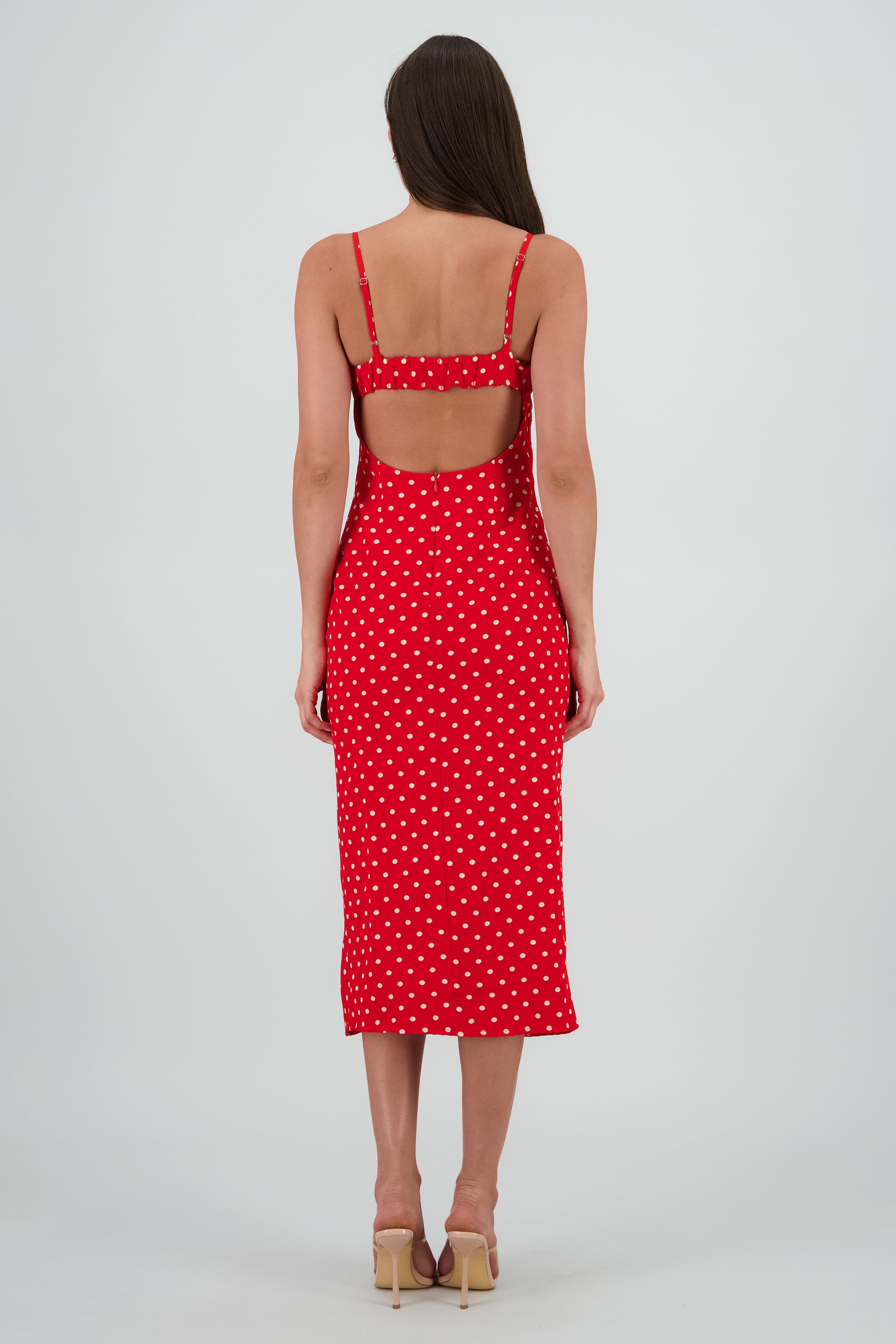Vestido maxi polka detalle espalda ROJO COMBO