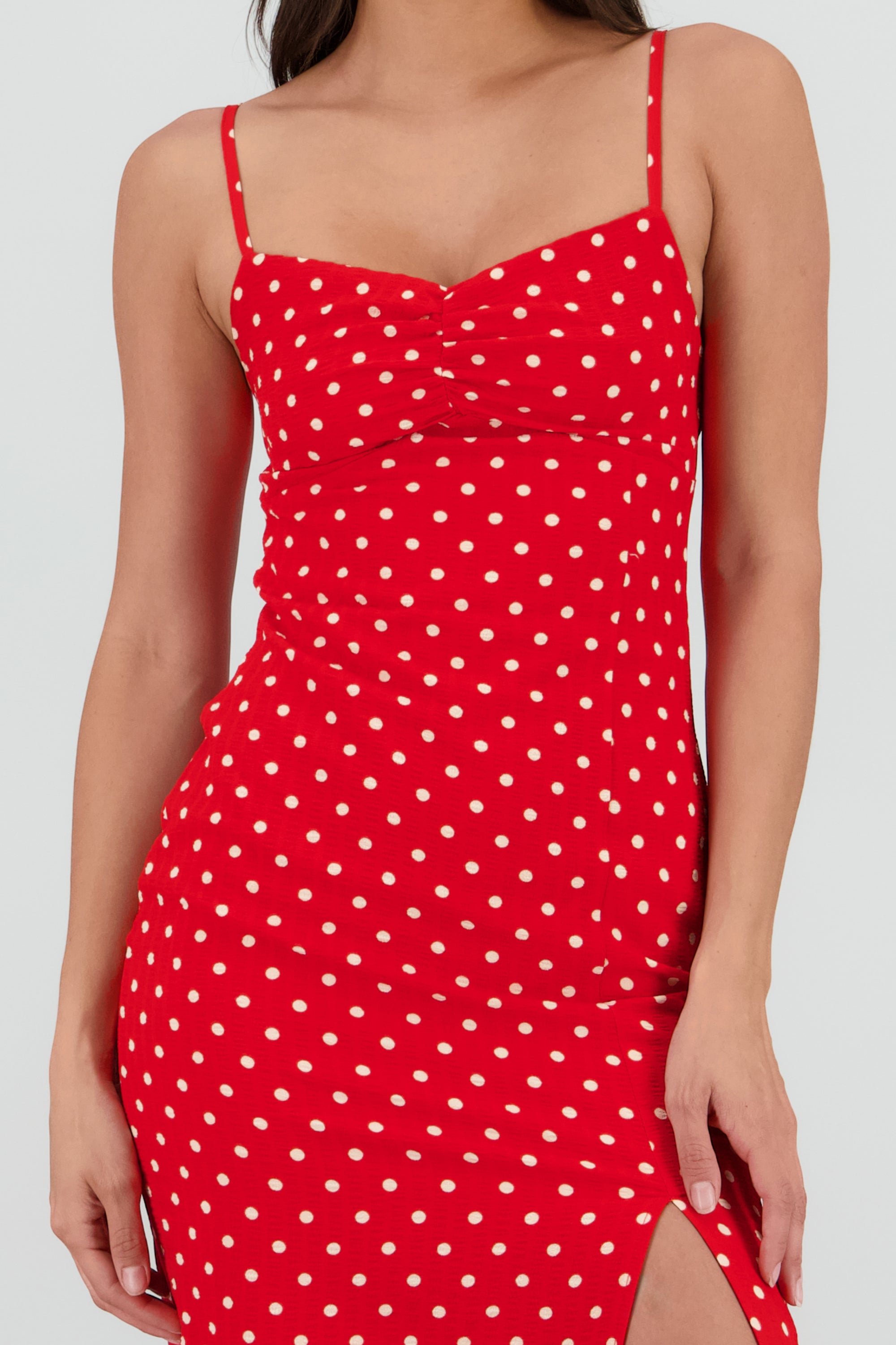 Vestido maxi polka detalle espalda ROJO COMBO
