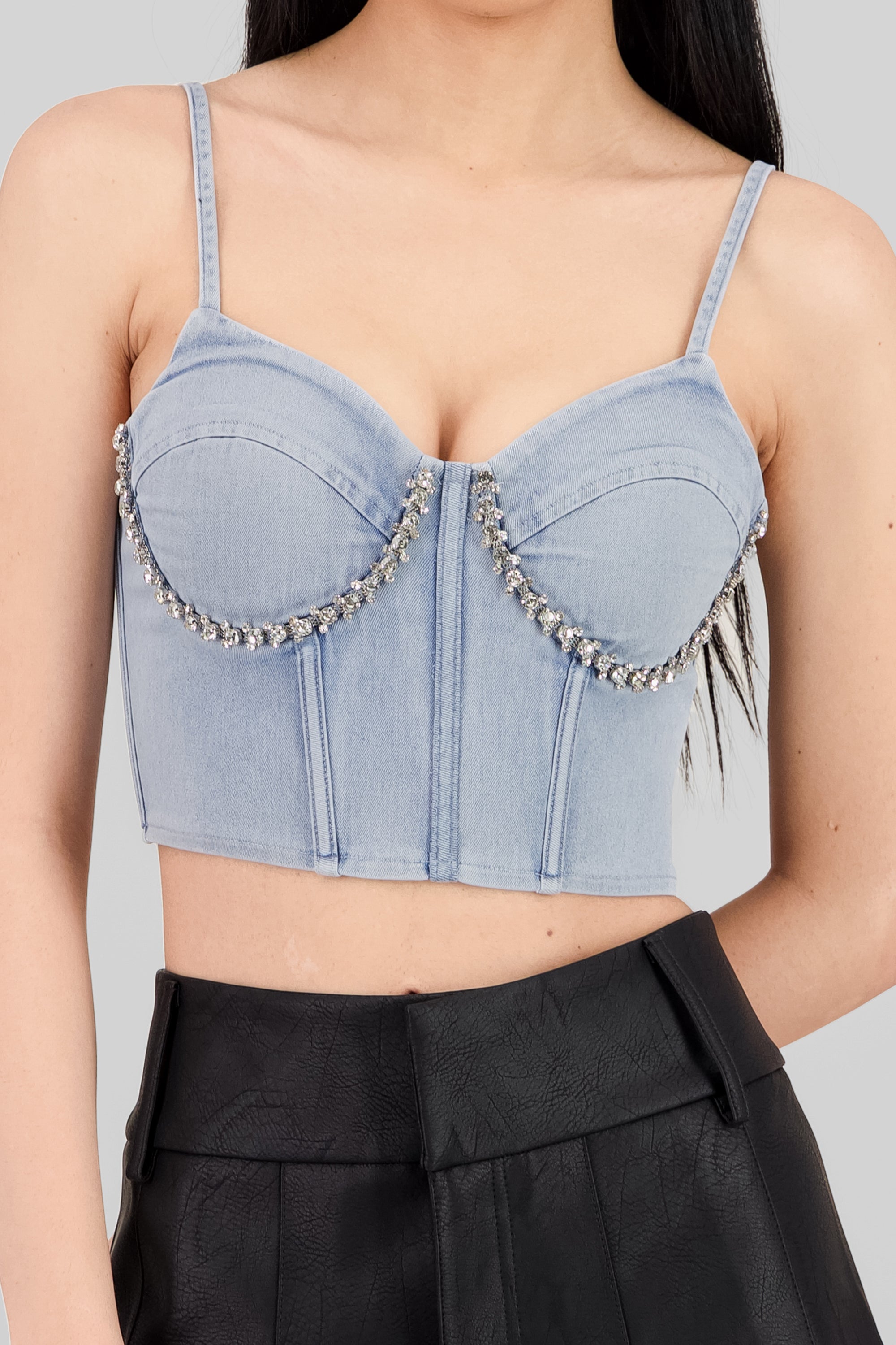 Corset denim con brillantes LIGHT WASH