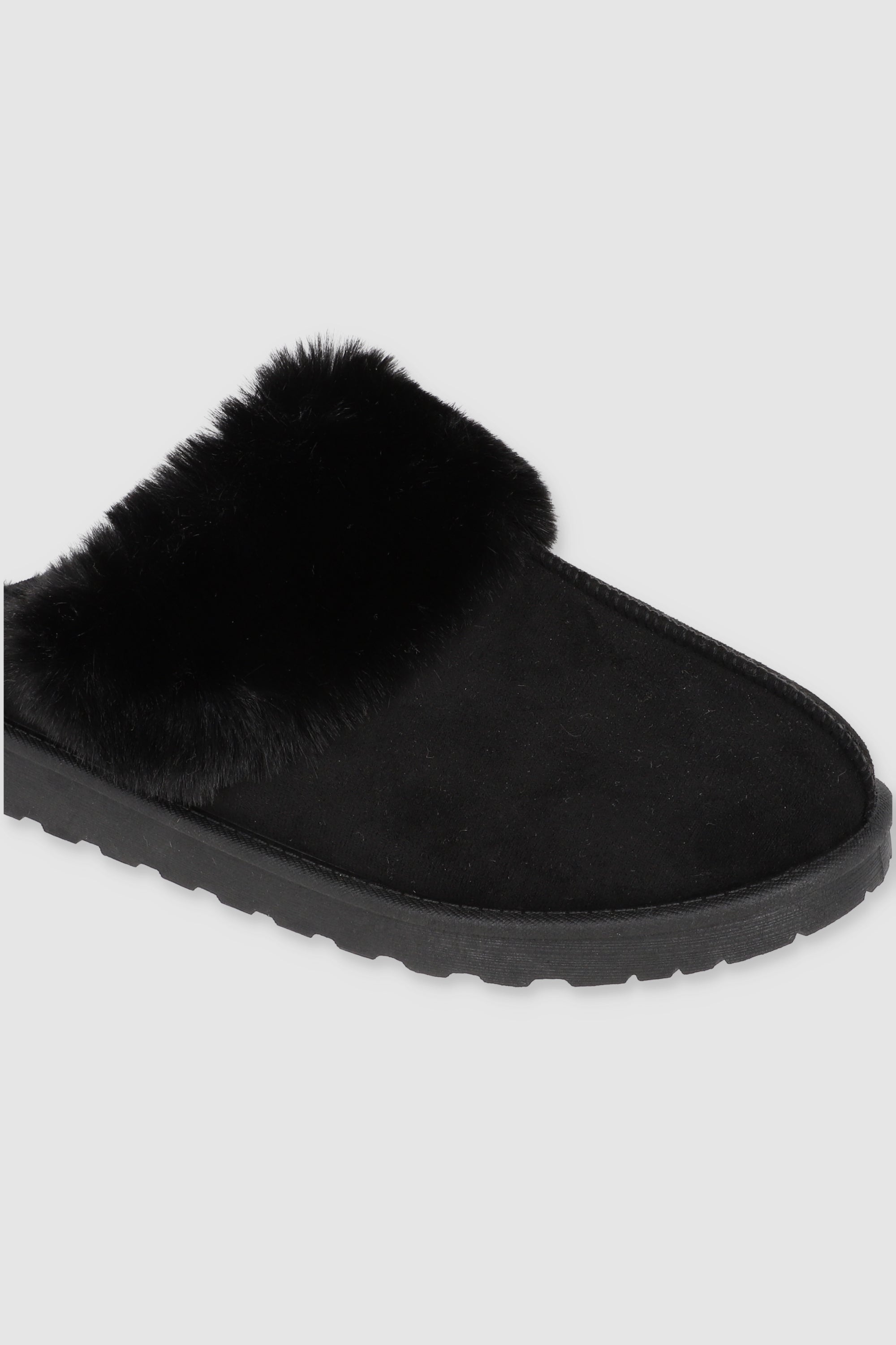 Pantufla zueco fluffy NEGRO