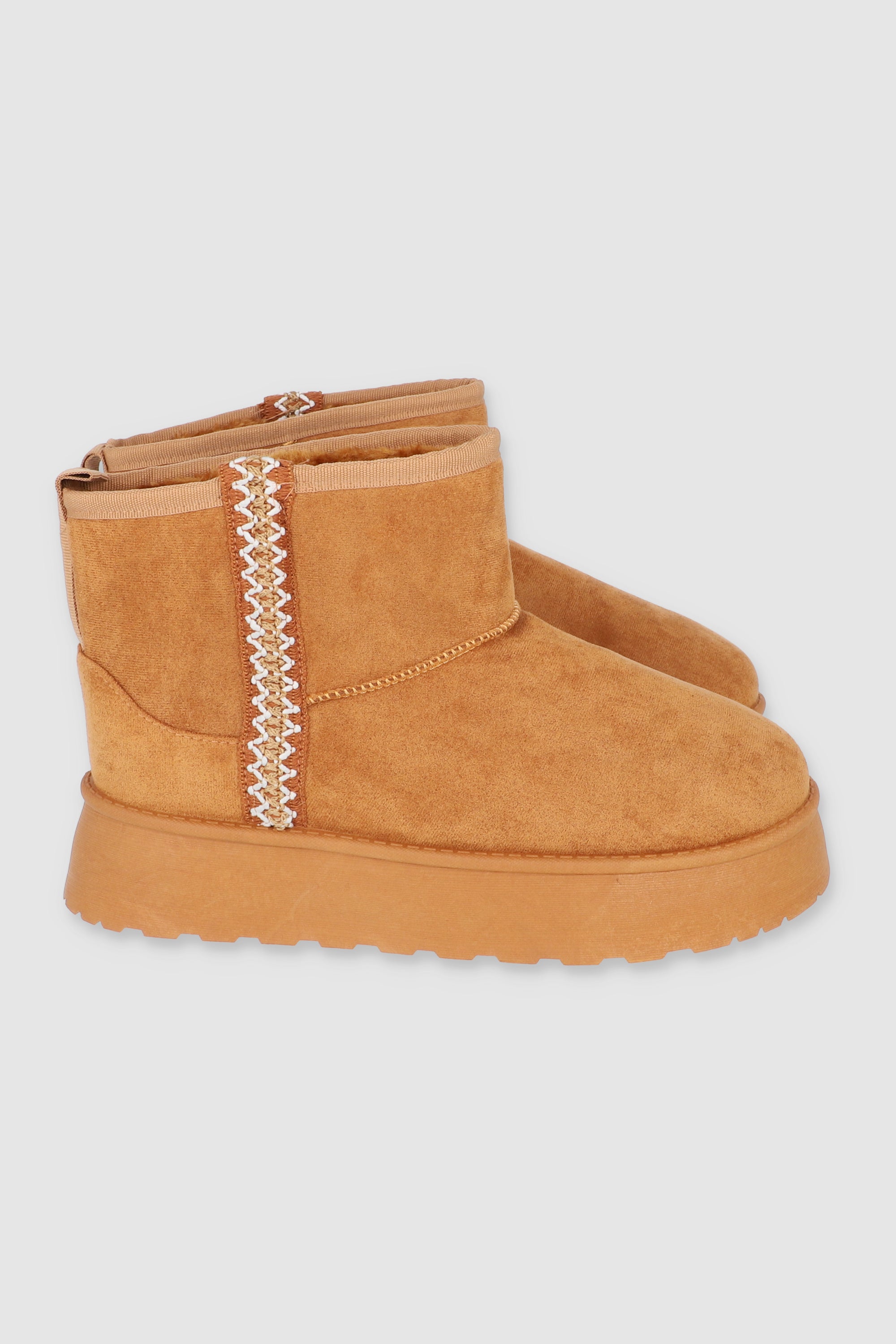 Bota peluche plataforma franja CAMELLO