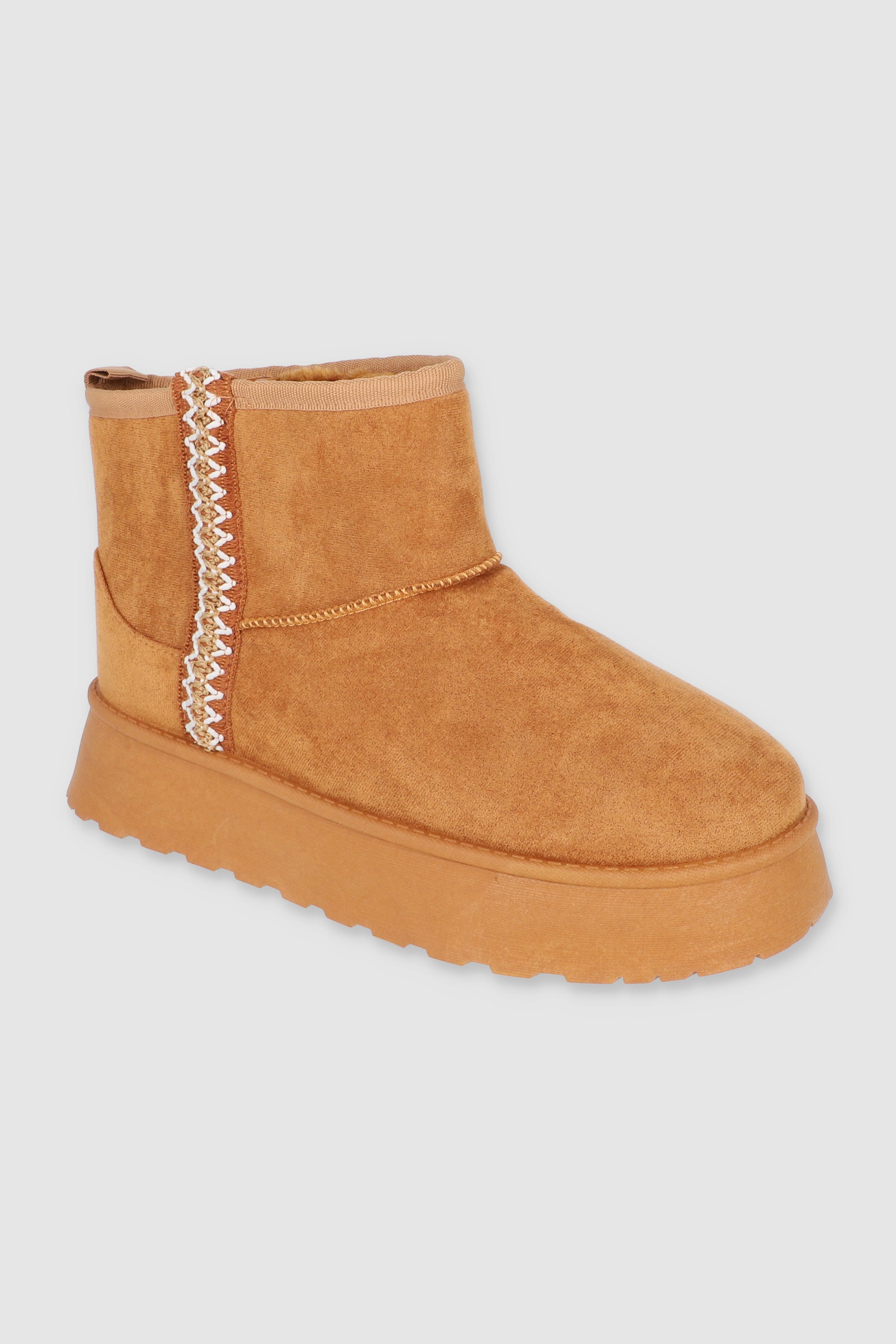 Bota peluche plataforma franja CAMELLO