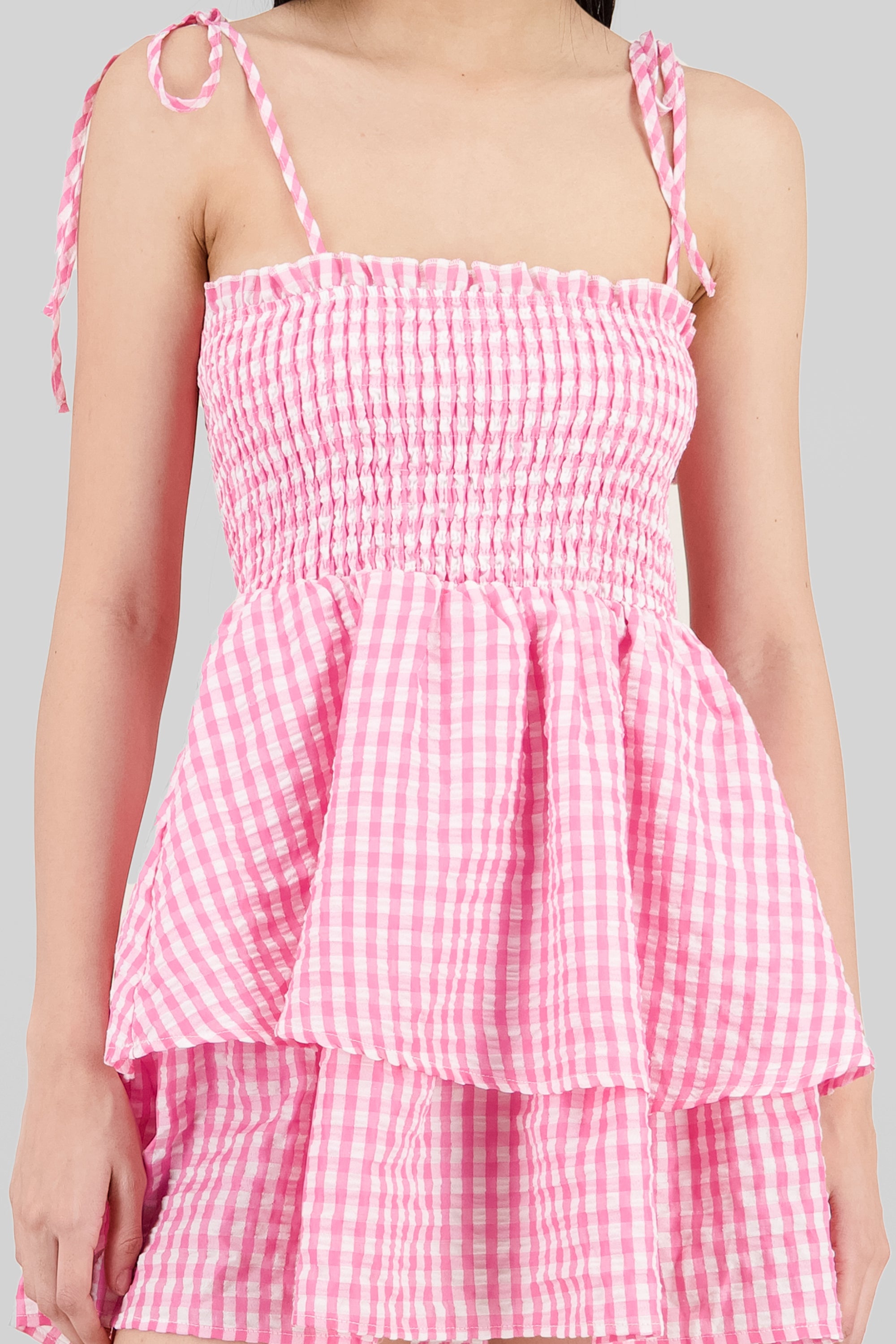 Mini vestido smock cuadros ROSA COMBO