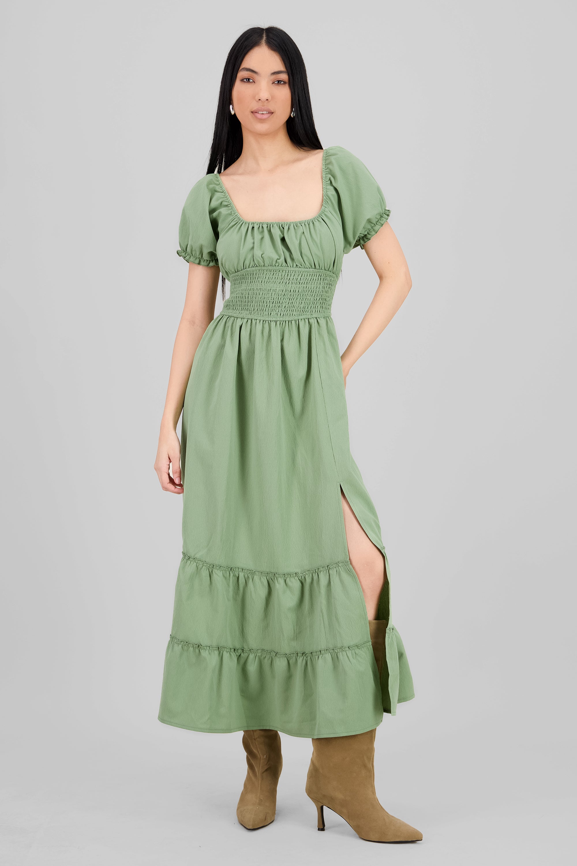 Maxi vestido smock liso SAGE