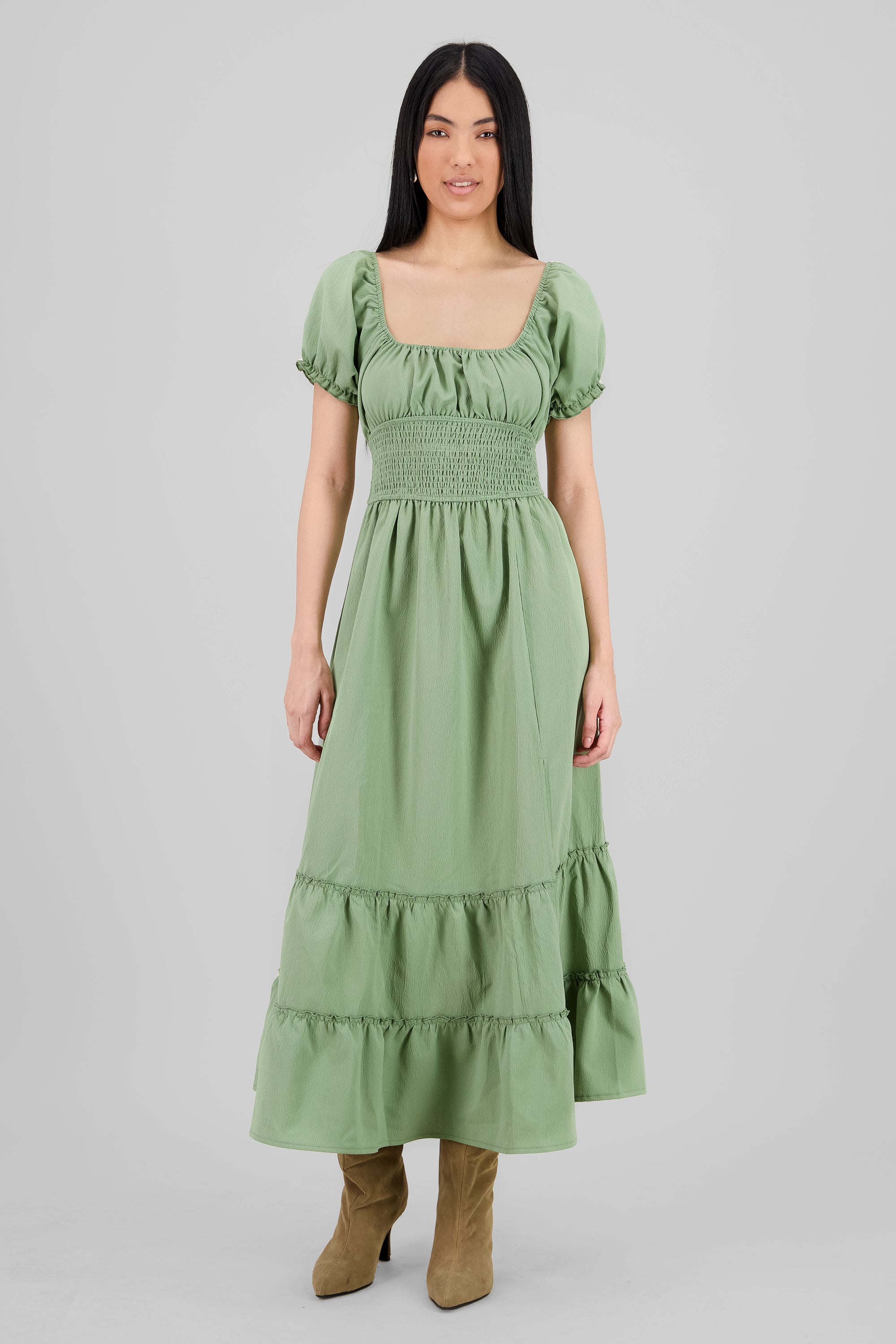 Maxi vestido smock liso SAGE