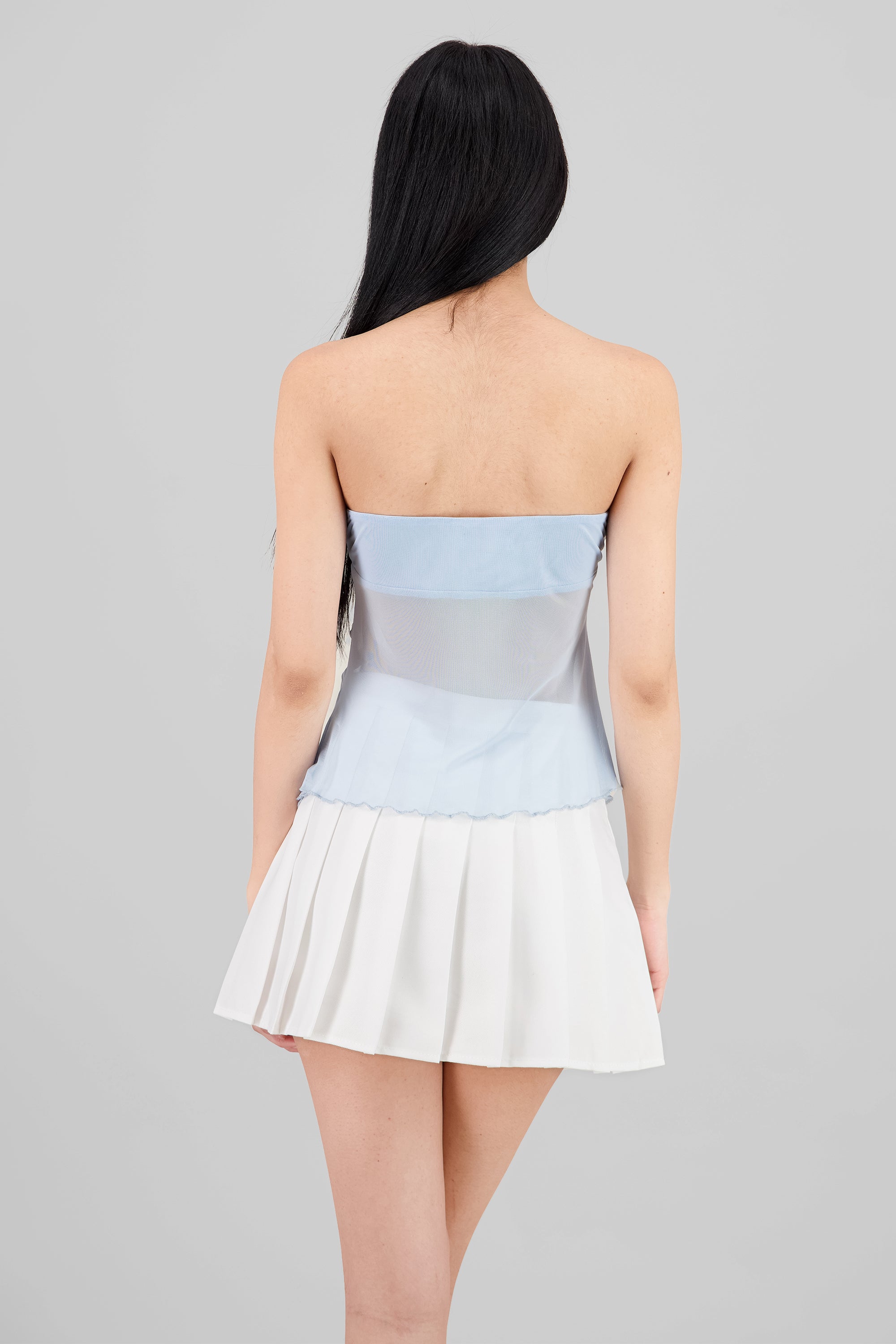 Top strapless mesh jareta AZUL CIELO