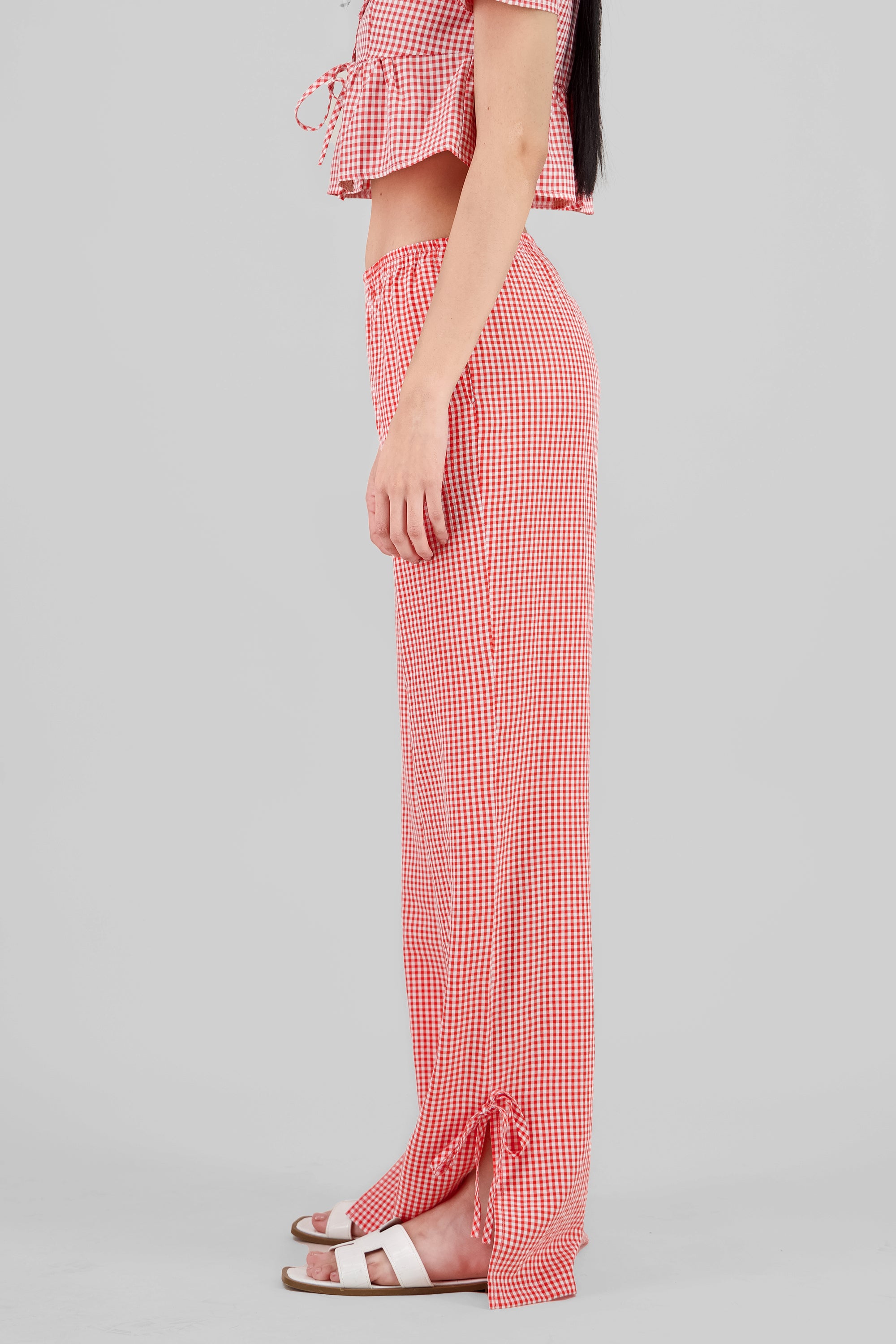 Pantalon recto cuadros detalle moño ROJO COMBO
