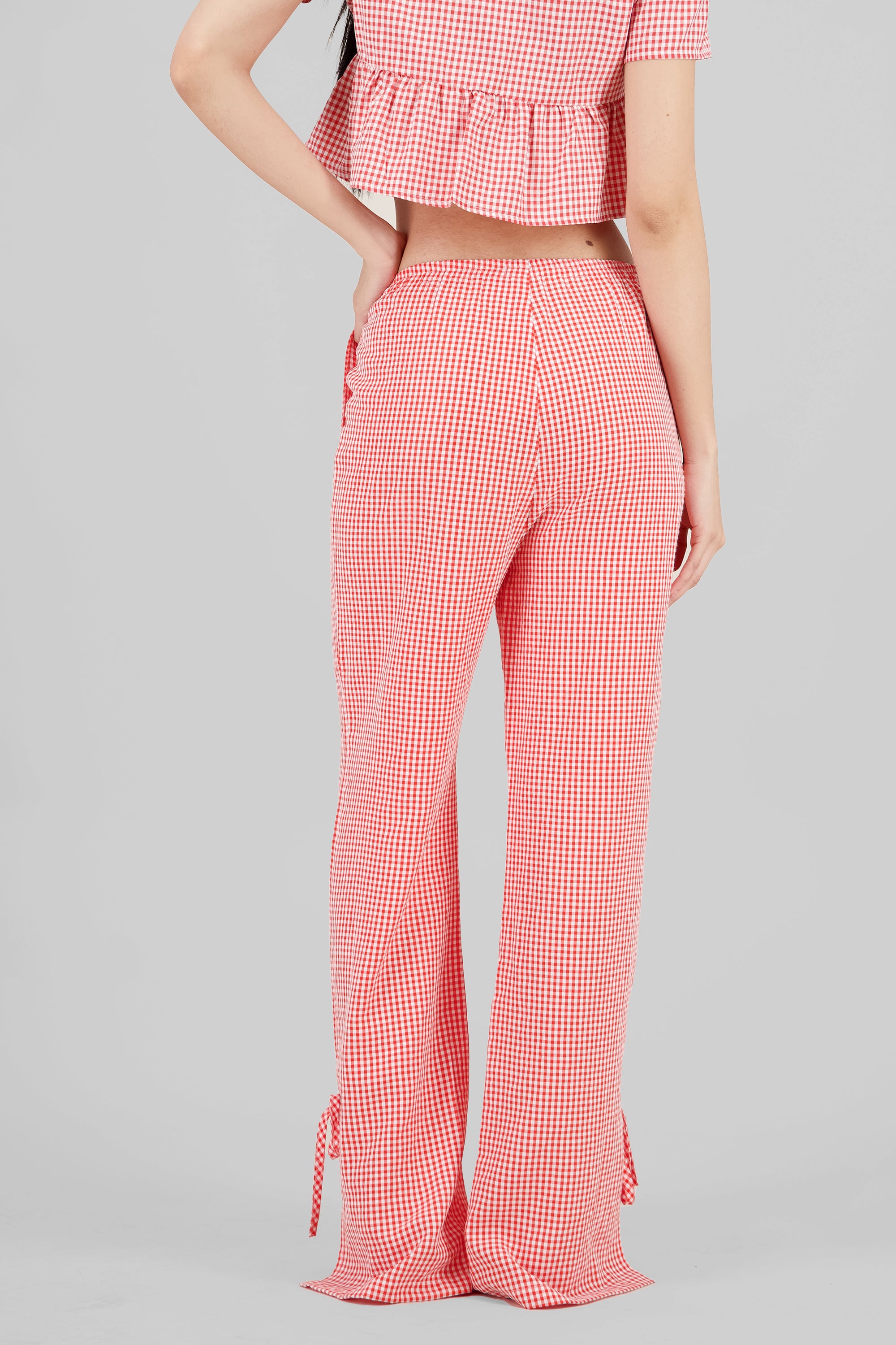 Pantalon recto cuadros detalle moño ROJO COMBO