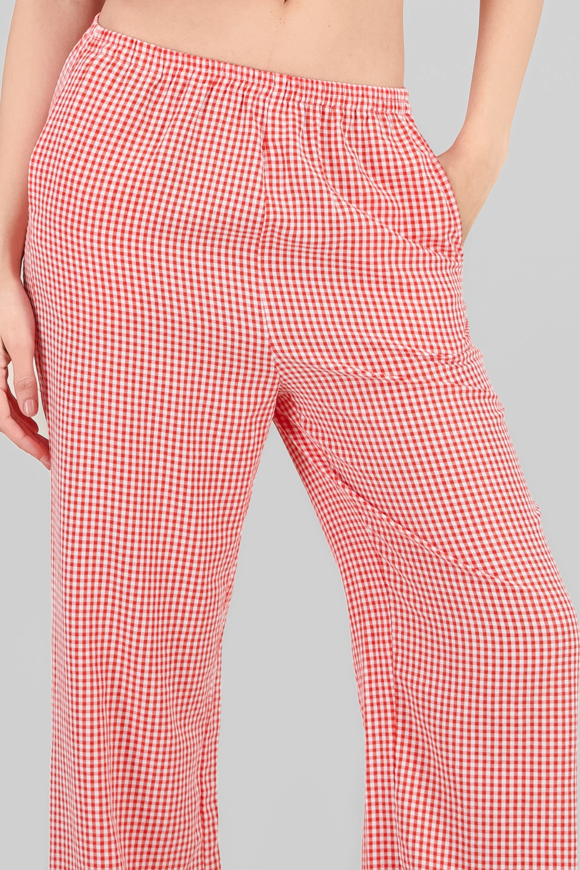 Pantalon recto cuadros detalle moño ROJO COMBO