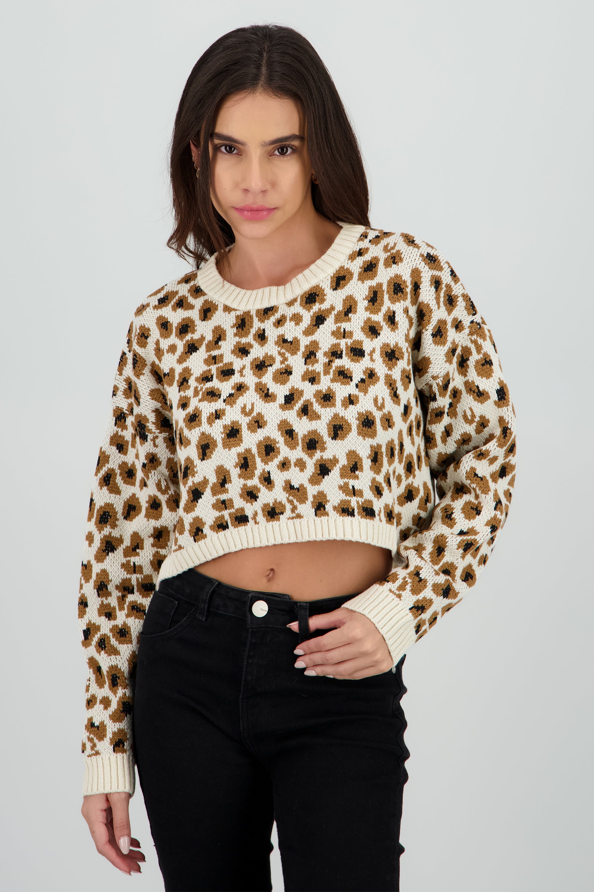 Sueter tejido animal print HUESO COMBO