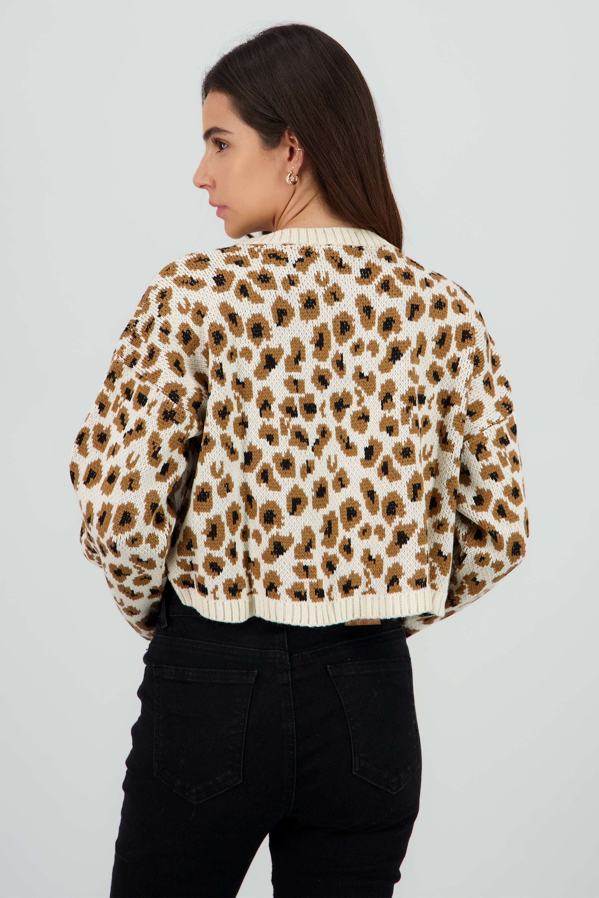 Sueter tejido animal print HUESO COMBO