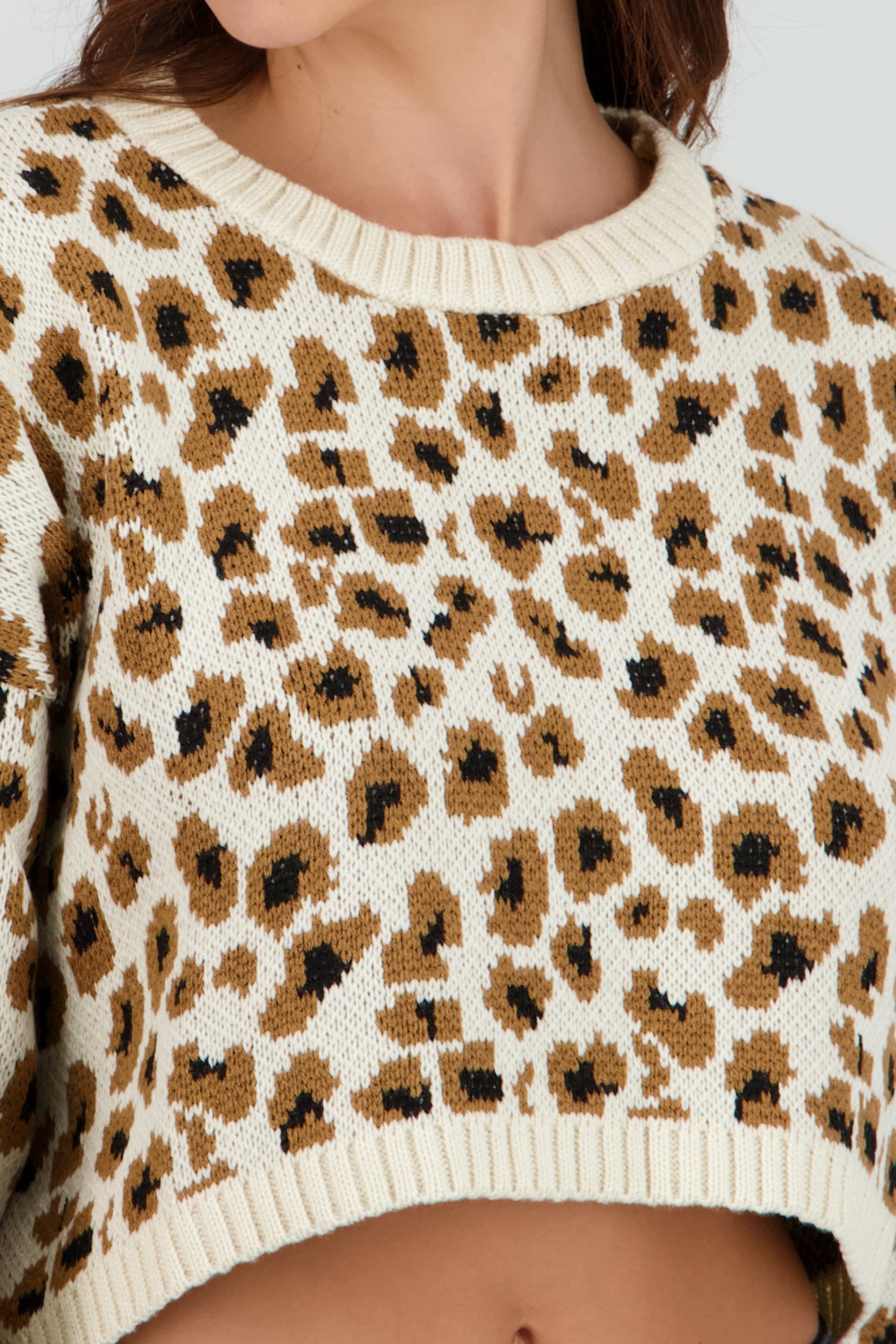 Sueter tejido animal print HUESO COMBO