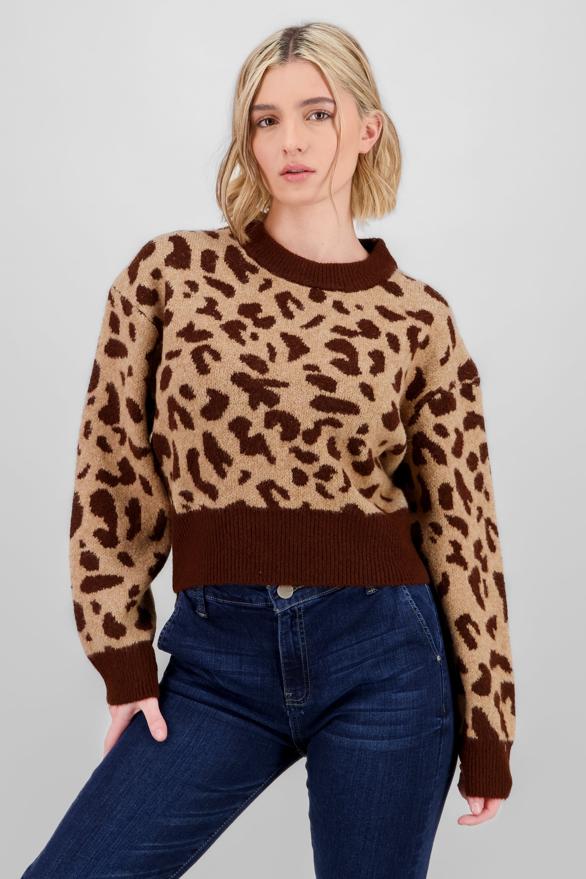 Sueter suave de animal print CAFE COMBO